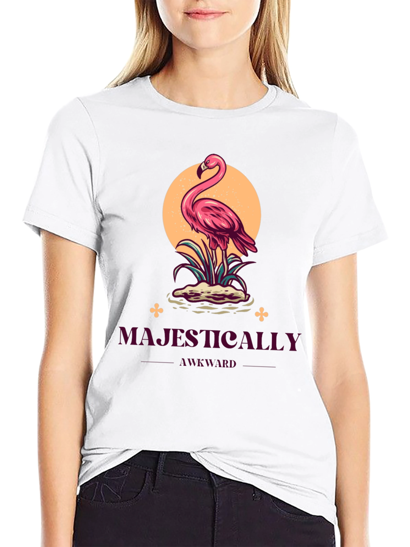 Black Majestically Awkward Flamingo Graphic Tee view 9