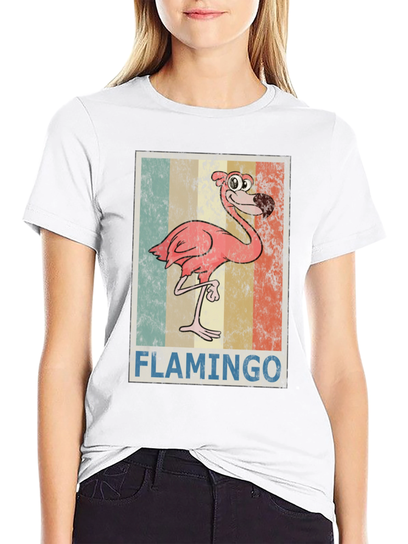 Black Funny Flamingo Graphic Print T-Shirt view 9