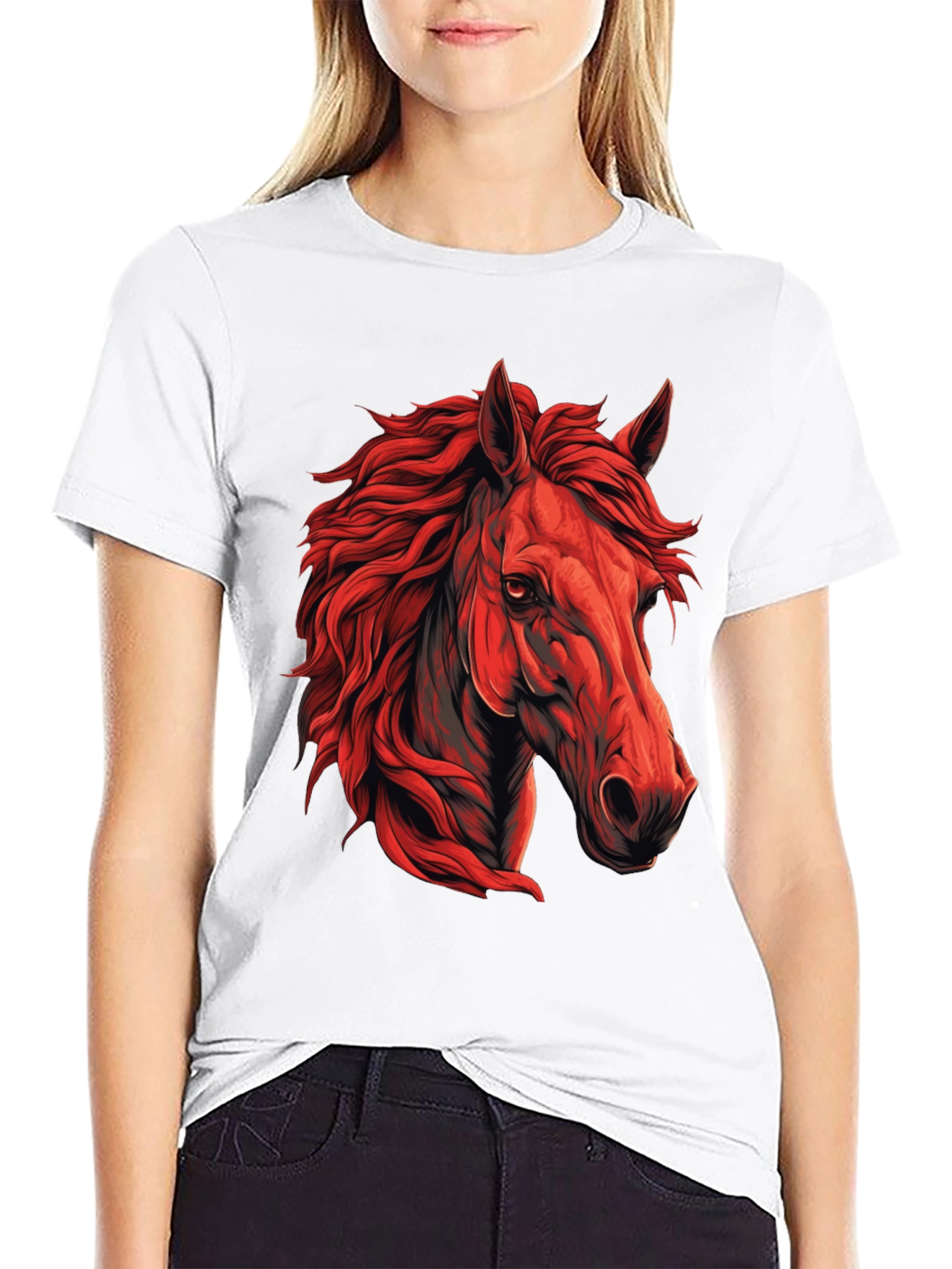 Black Red Horse Graphic T-Shirt - Unique Animal Design view 9