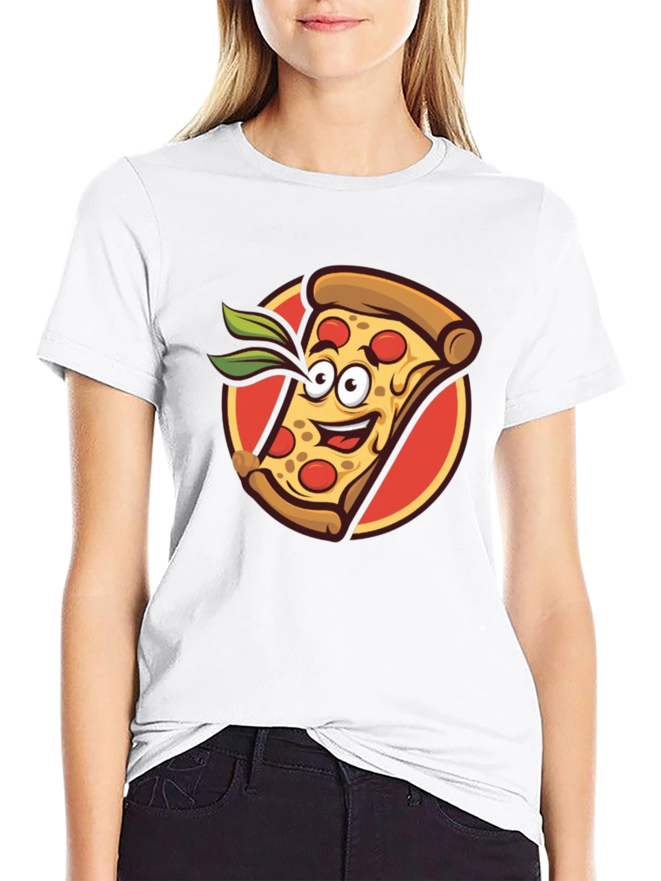 Black Pizza Slice Graphic Tee - Funny Cartoon Style view 9