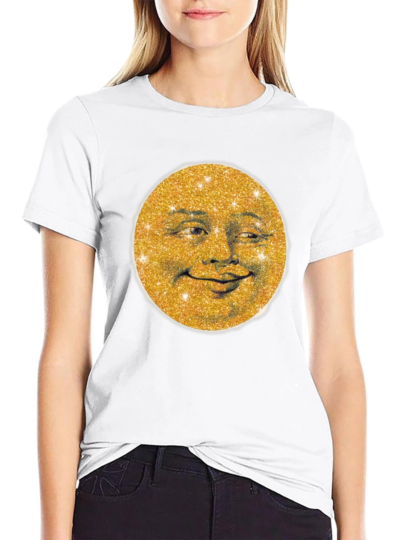 Black Golden Moon Face Graphic Tee - Stylish & Unique view 9