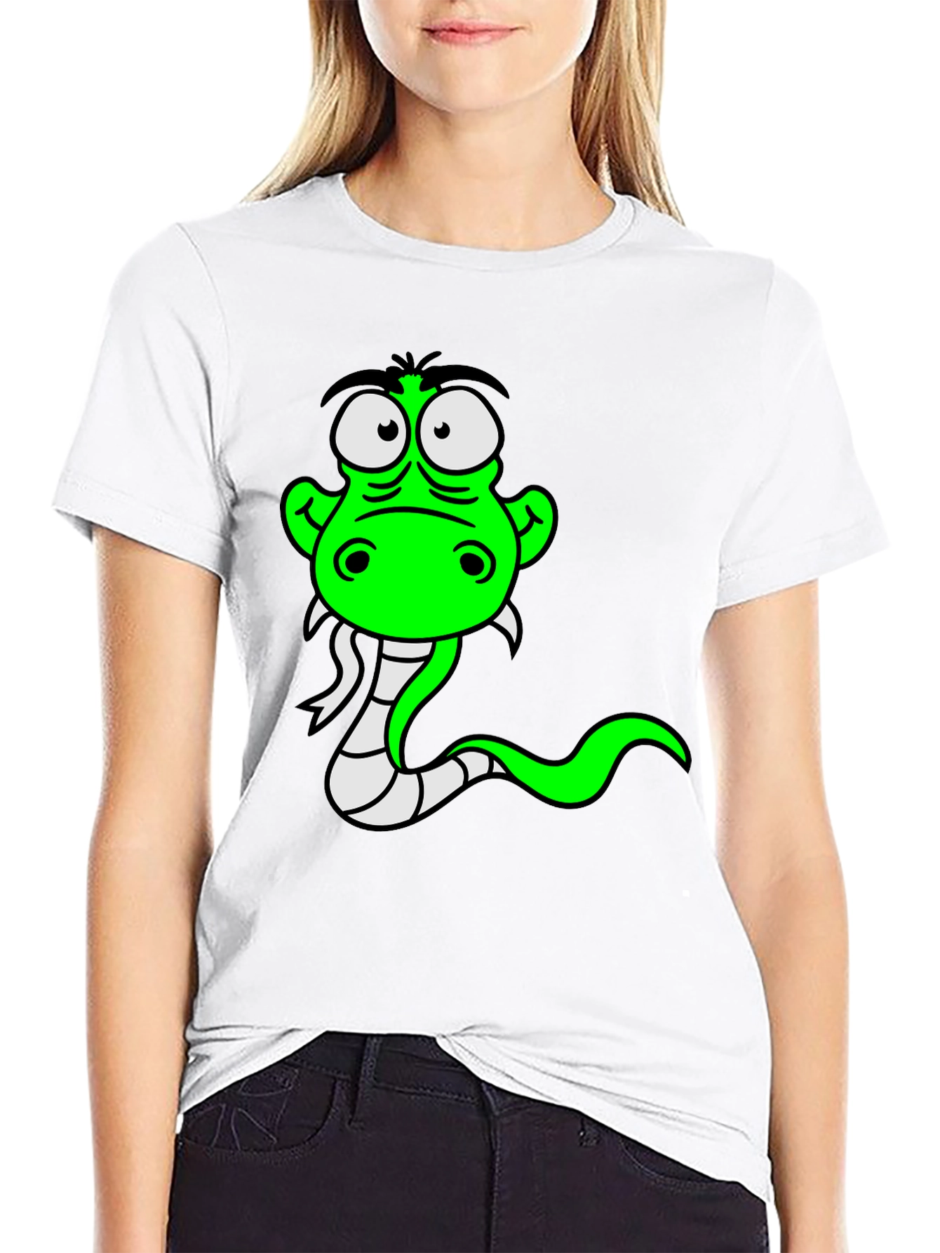 Black Cartoon Snake Graphic Tee - Black Cotton view 9