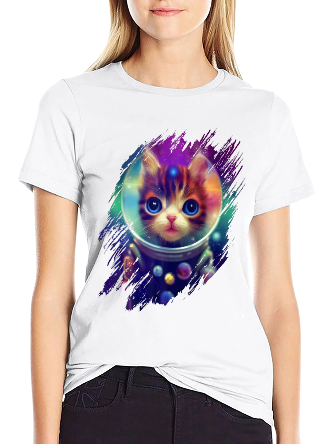 Black Astronaut Cat T-Shirt - Space Kitten Tee view 9