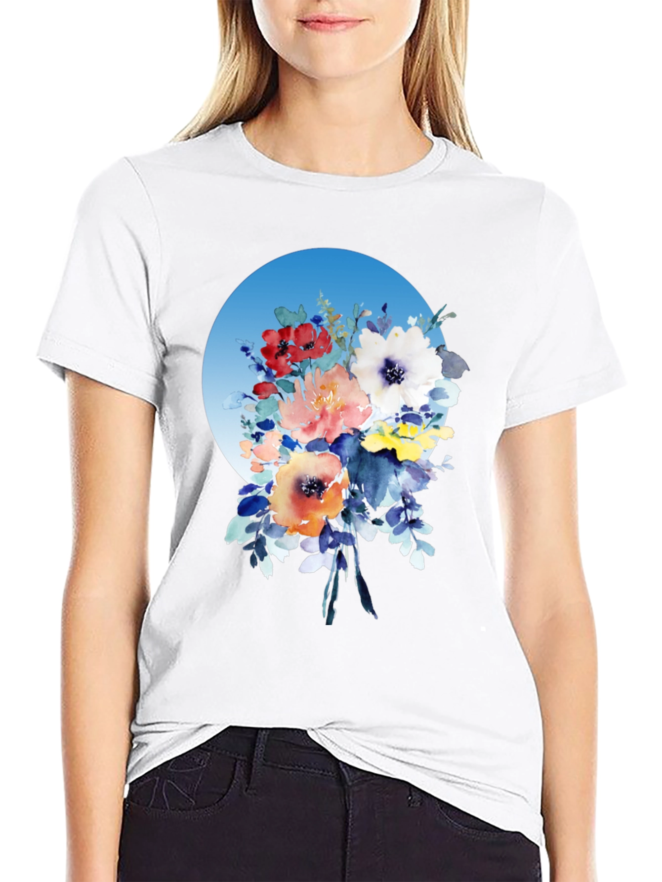 Black Floral Bouquet T-Shirt - Watercolor Design view 9