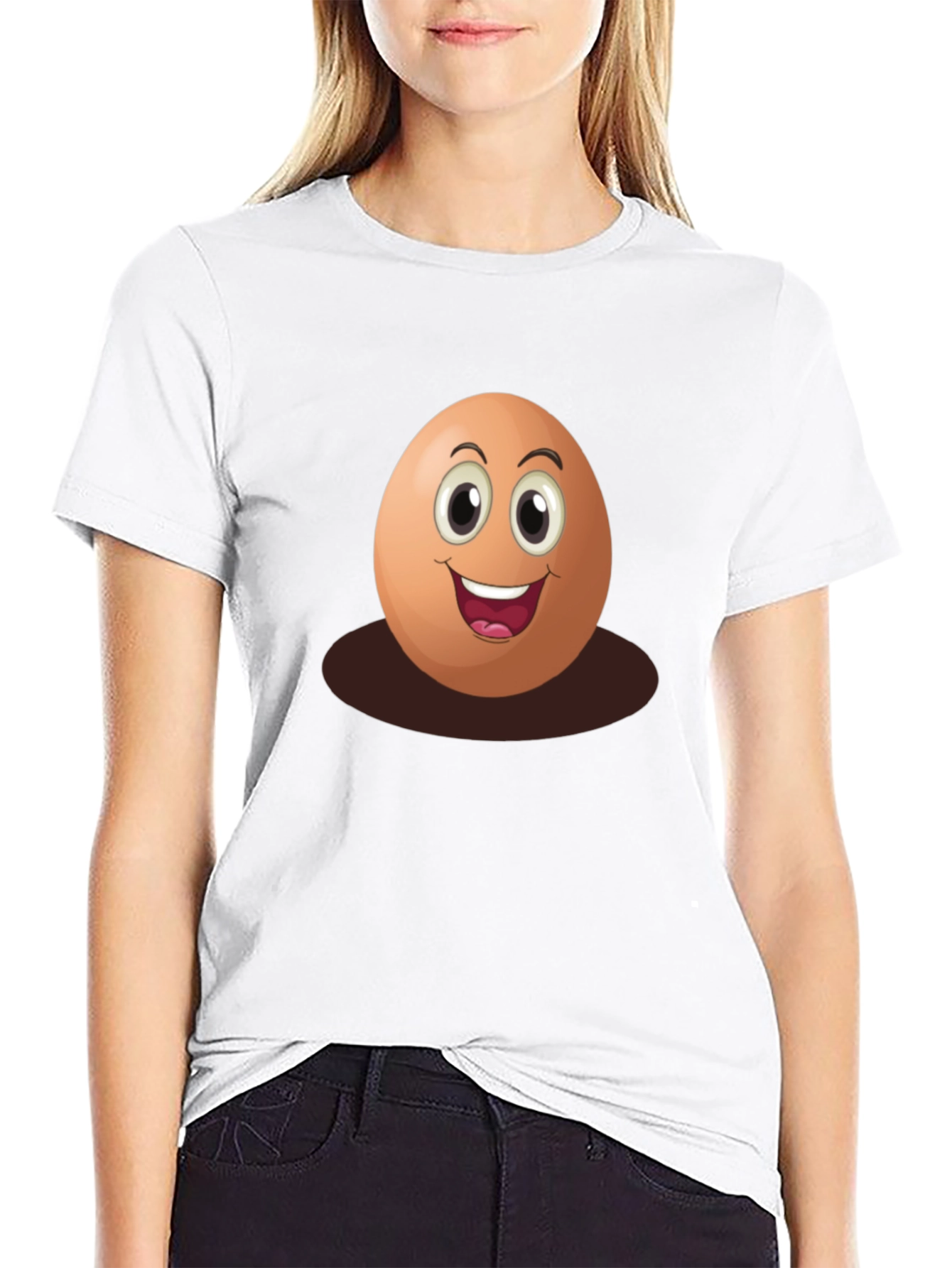 Black Funny Egg Cartoon Graphic T-Shirt view 9