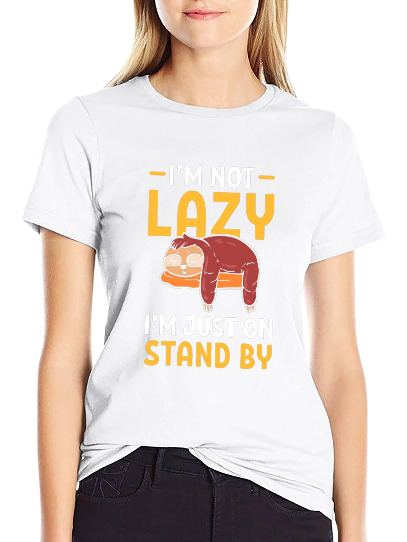Black Funny Sloth Stand By T-Shirt view 9