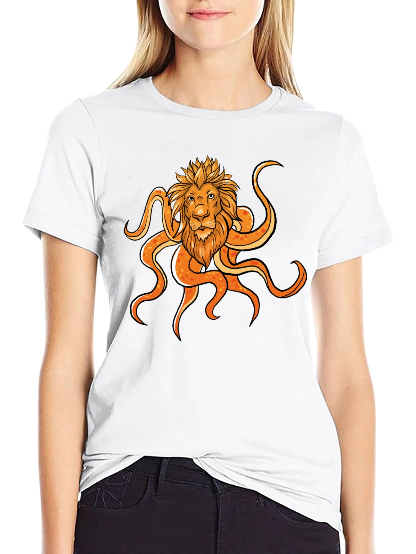 Black Lion Octopus Graphic Black T-Shirt view 9