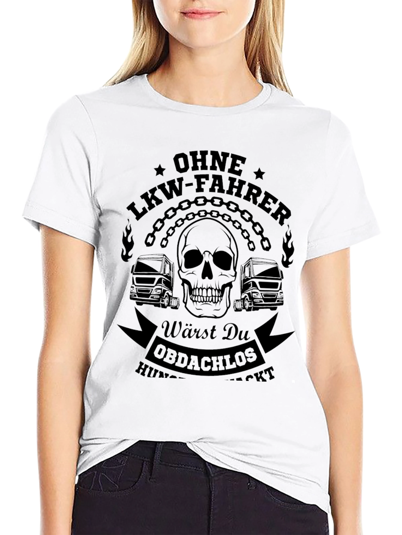 Black Trucker T-Shirt - Ohne LKW-Fahrer - Skull Chain Graphic Tee view 9