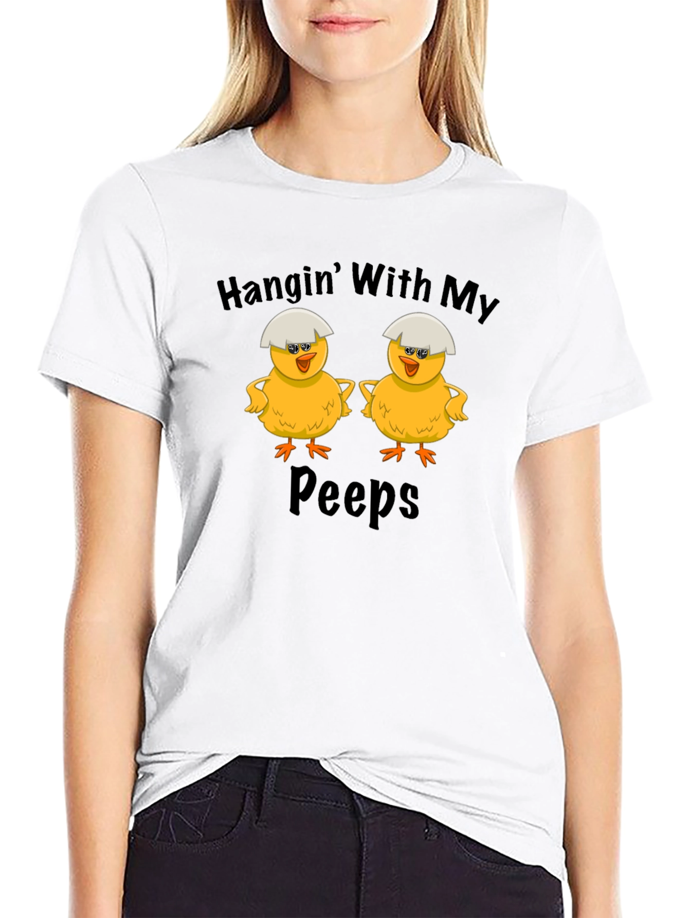 Camiseta Negra: Pollitos "Hanging With My Peeps"