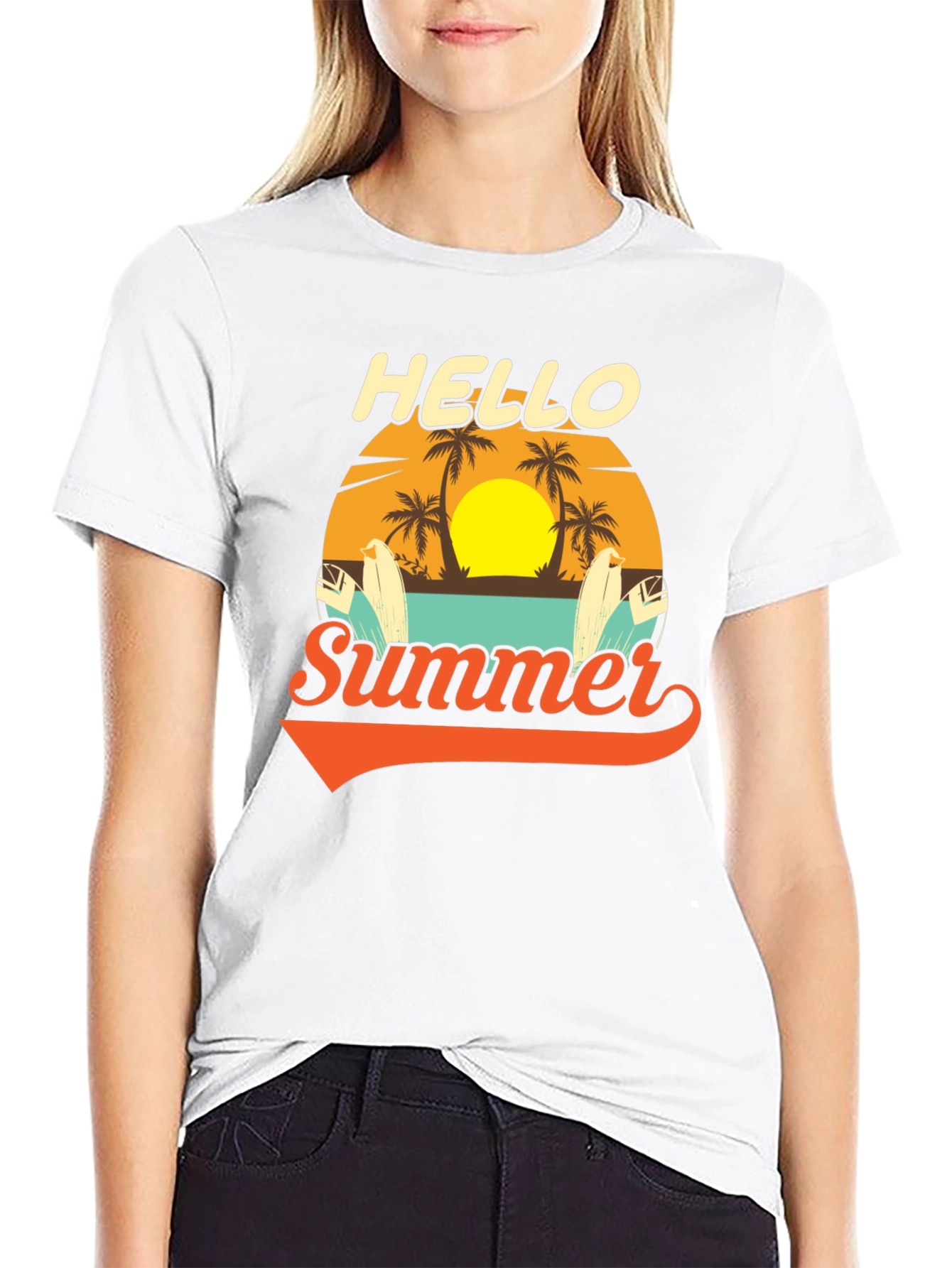 Black Hello Summer Graphic Tee - Beach Vacation Ready! view 9