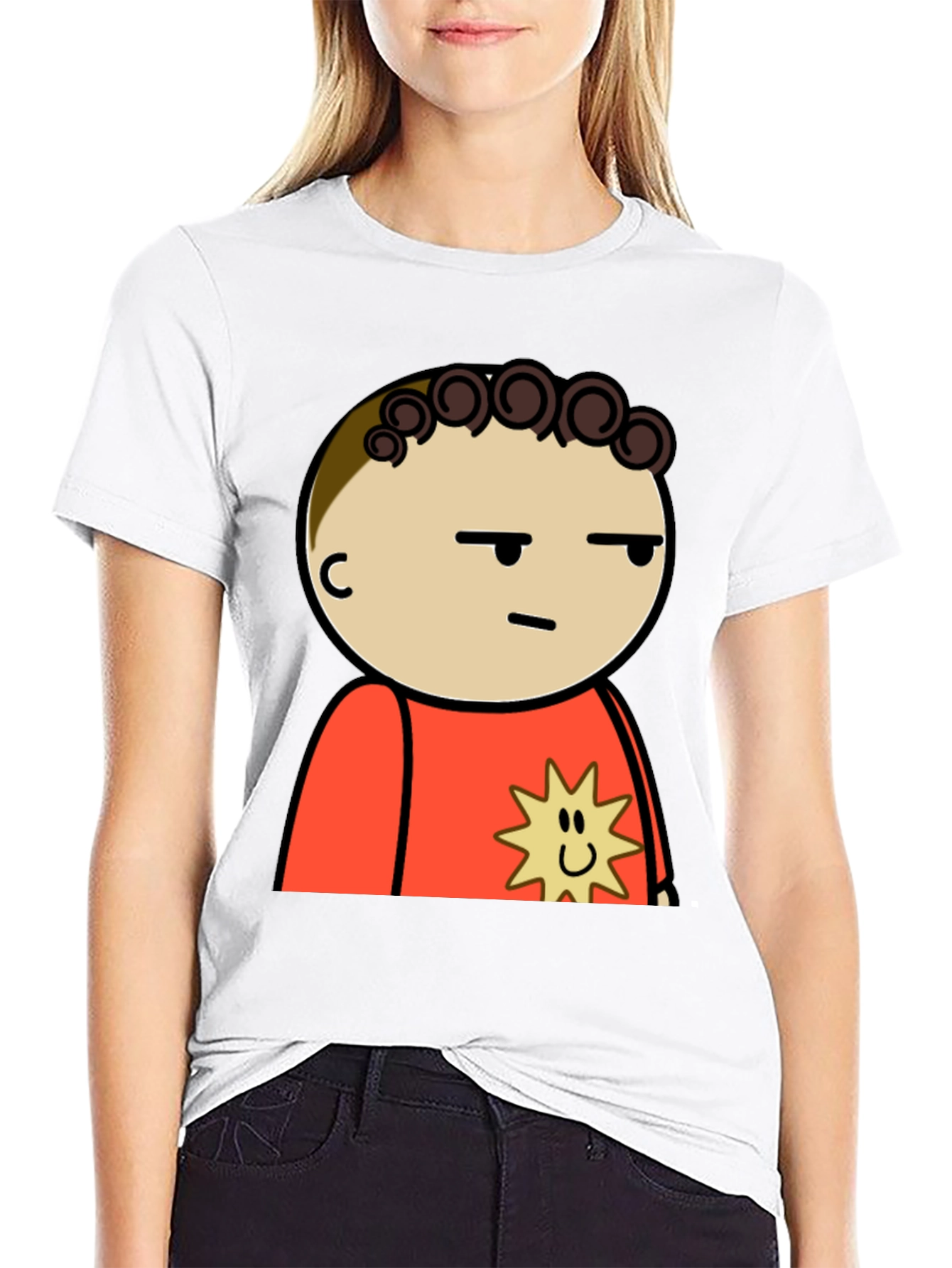 Black Funny Cartoon Character T-Shirt - Black Cotton Tee view 9