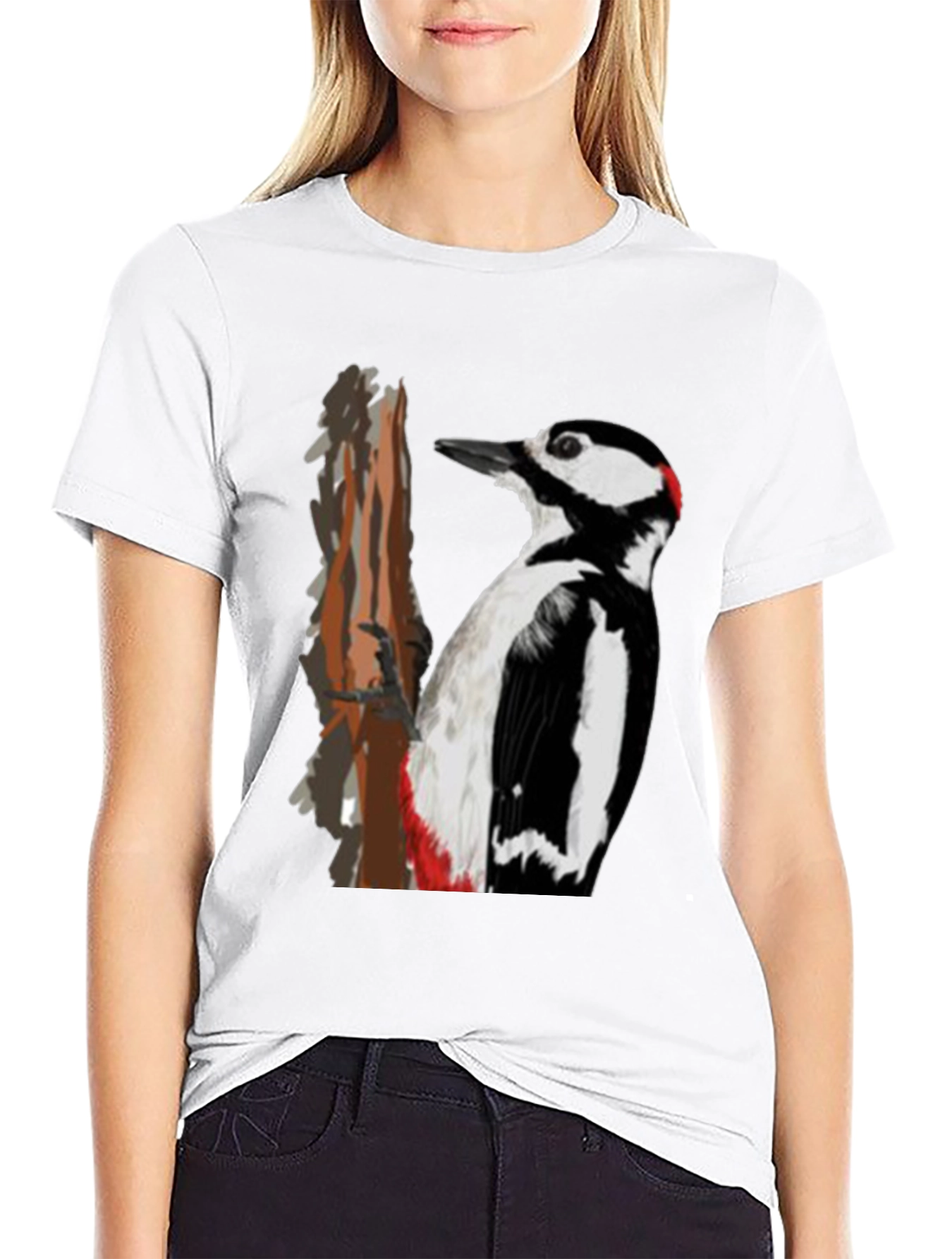 Black Woodpecker Graphic Print Black T-Shirt view 9