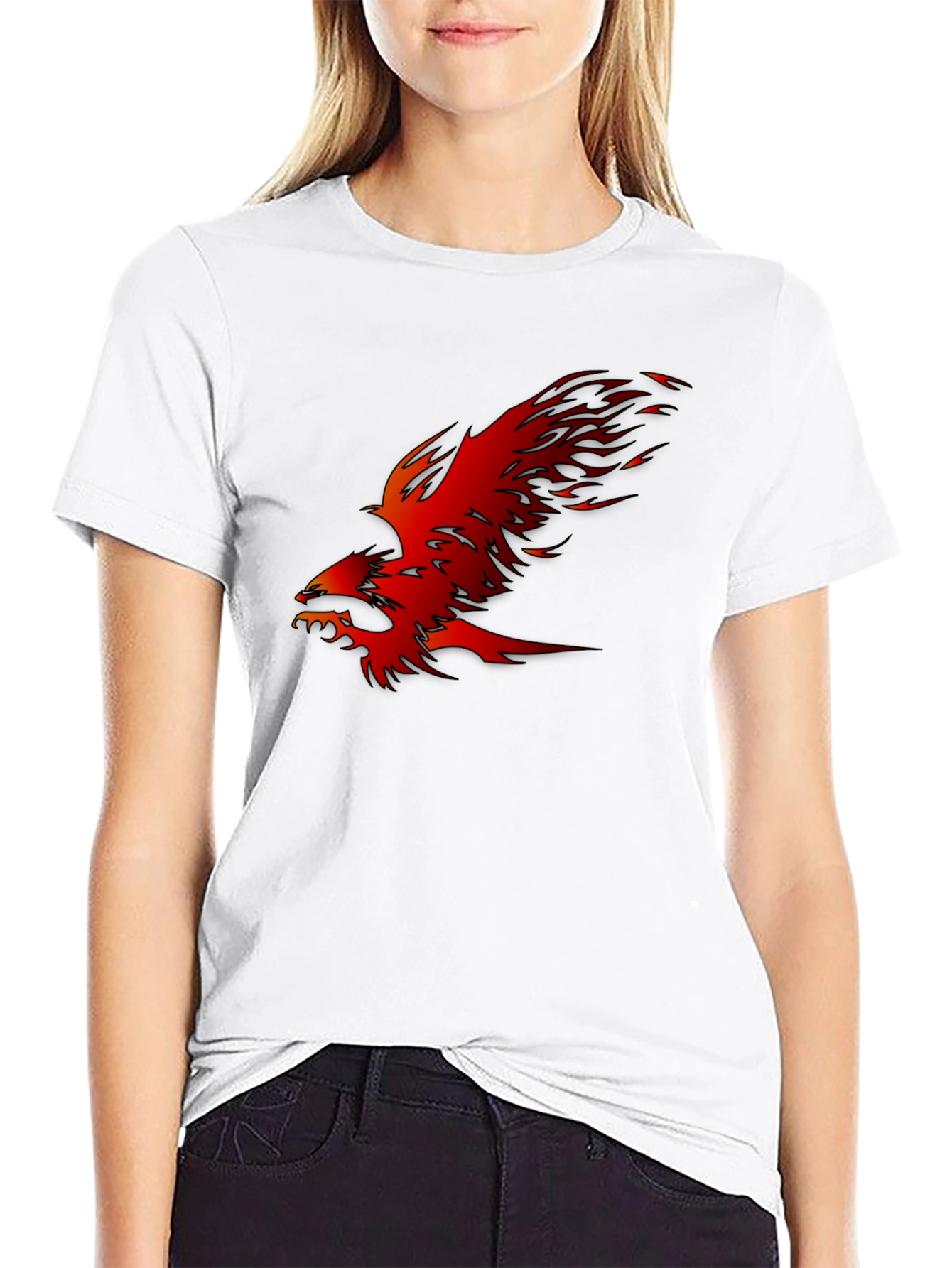 Black Fiery Phoenix Graphic Black T-Shirt view 9