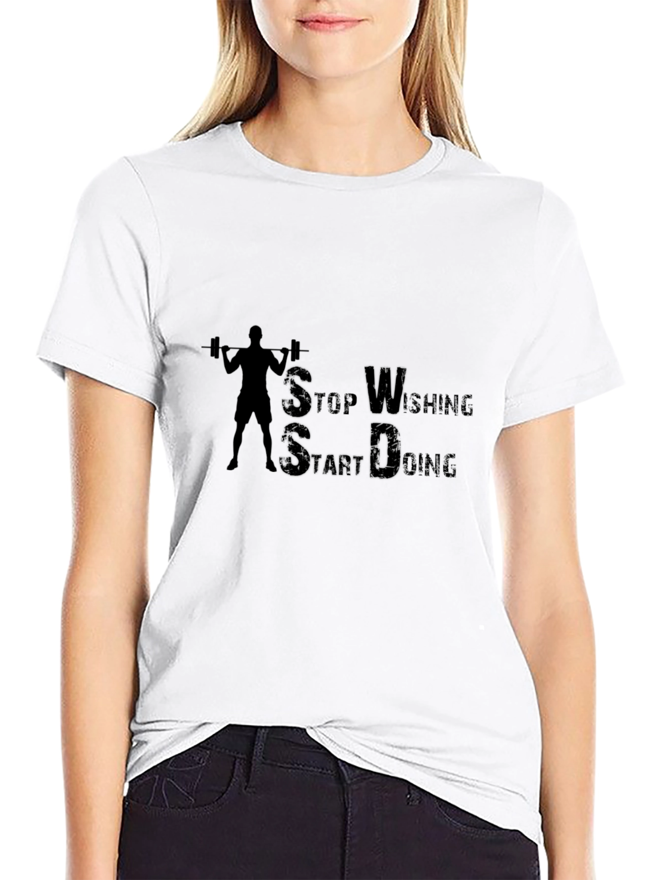 Black Stop Wishing Start Doing Gym T-Shirt view 9