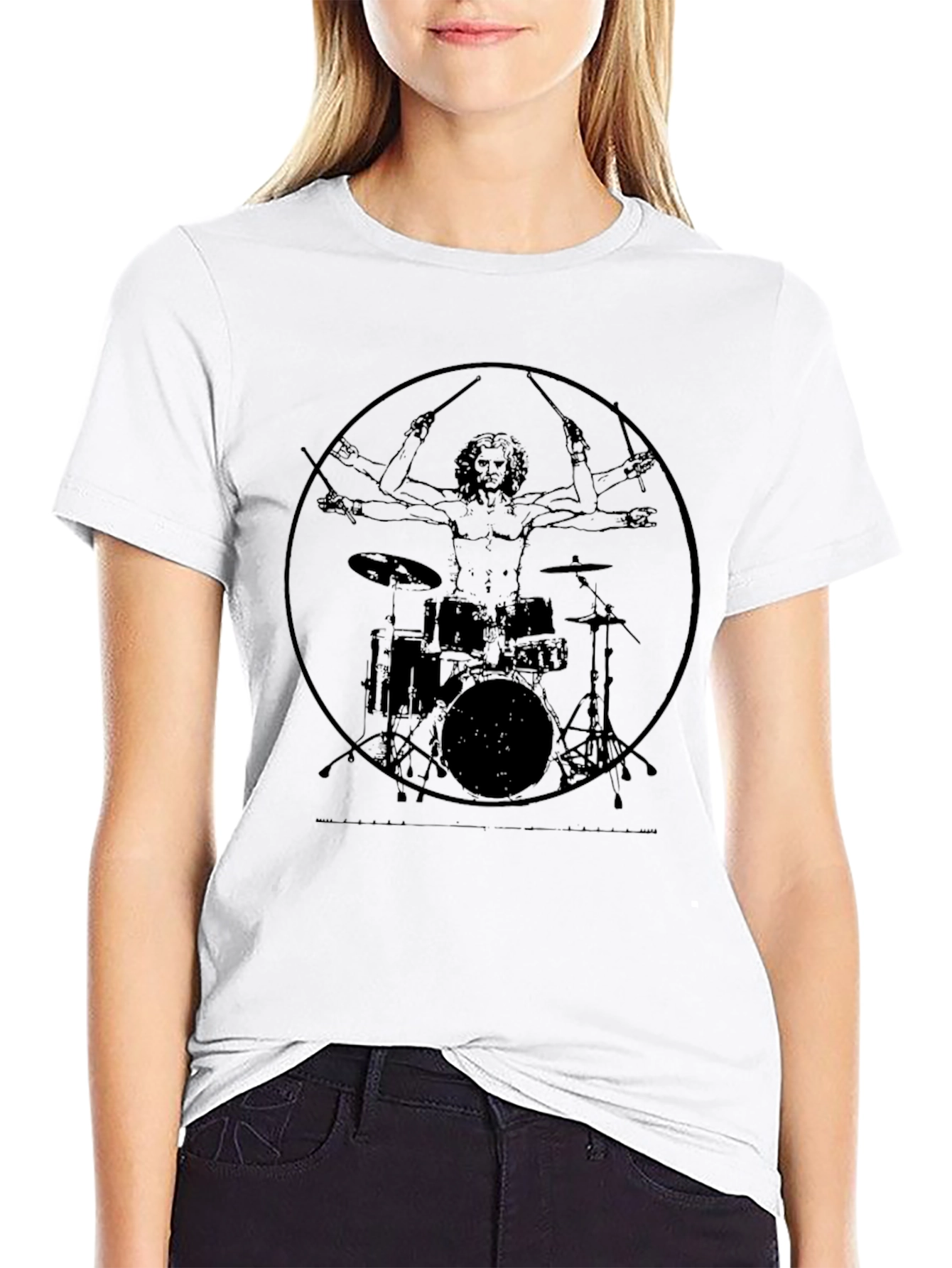 Black Drummer Vitruvian Man Black T-Shirt view 9