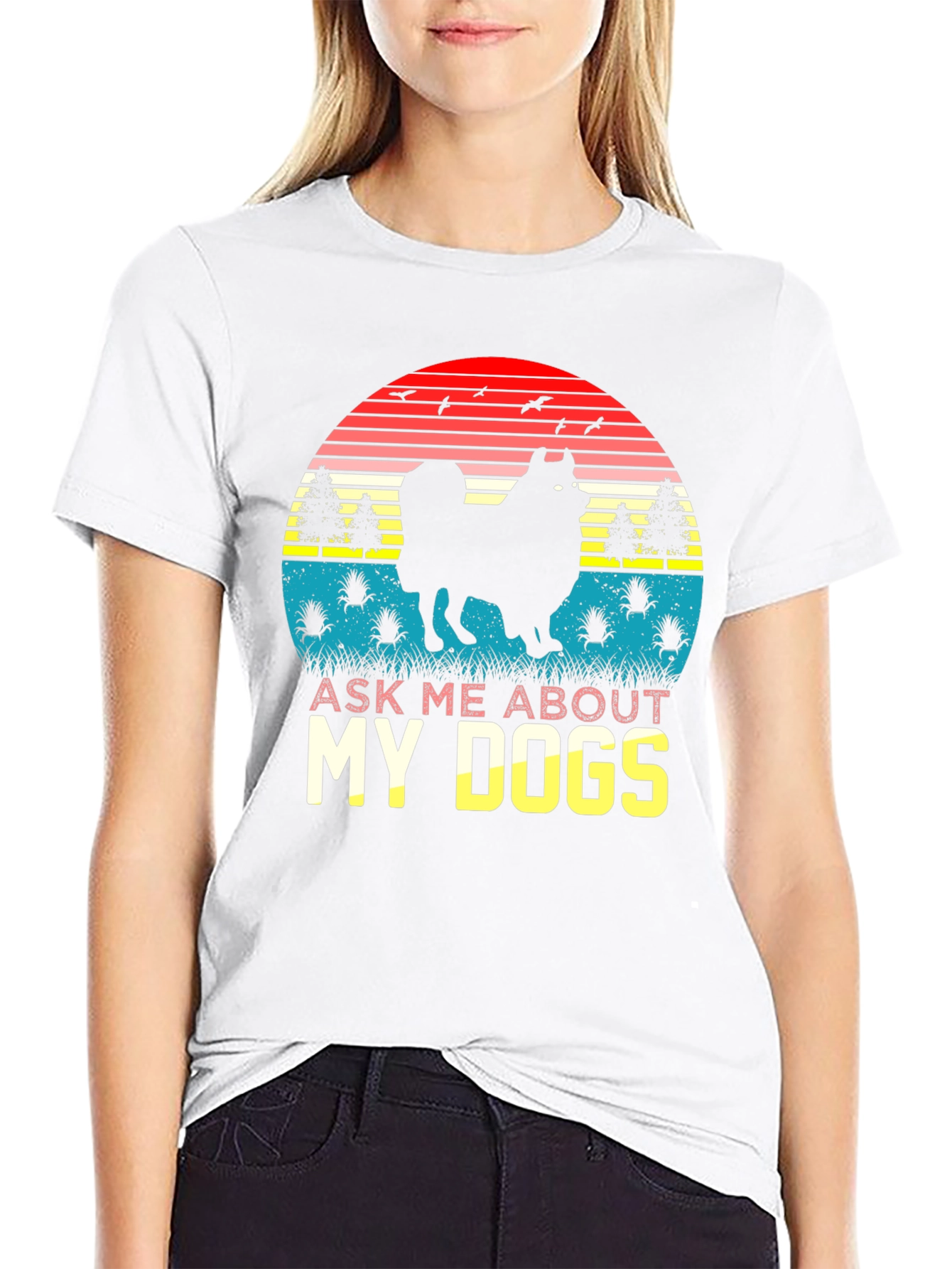 Black Dog Lover T-Shirt: Ask Me About My Dogs Retro Sunset Tee view 9