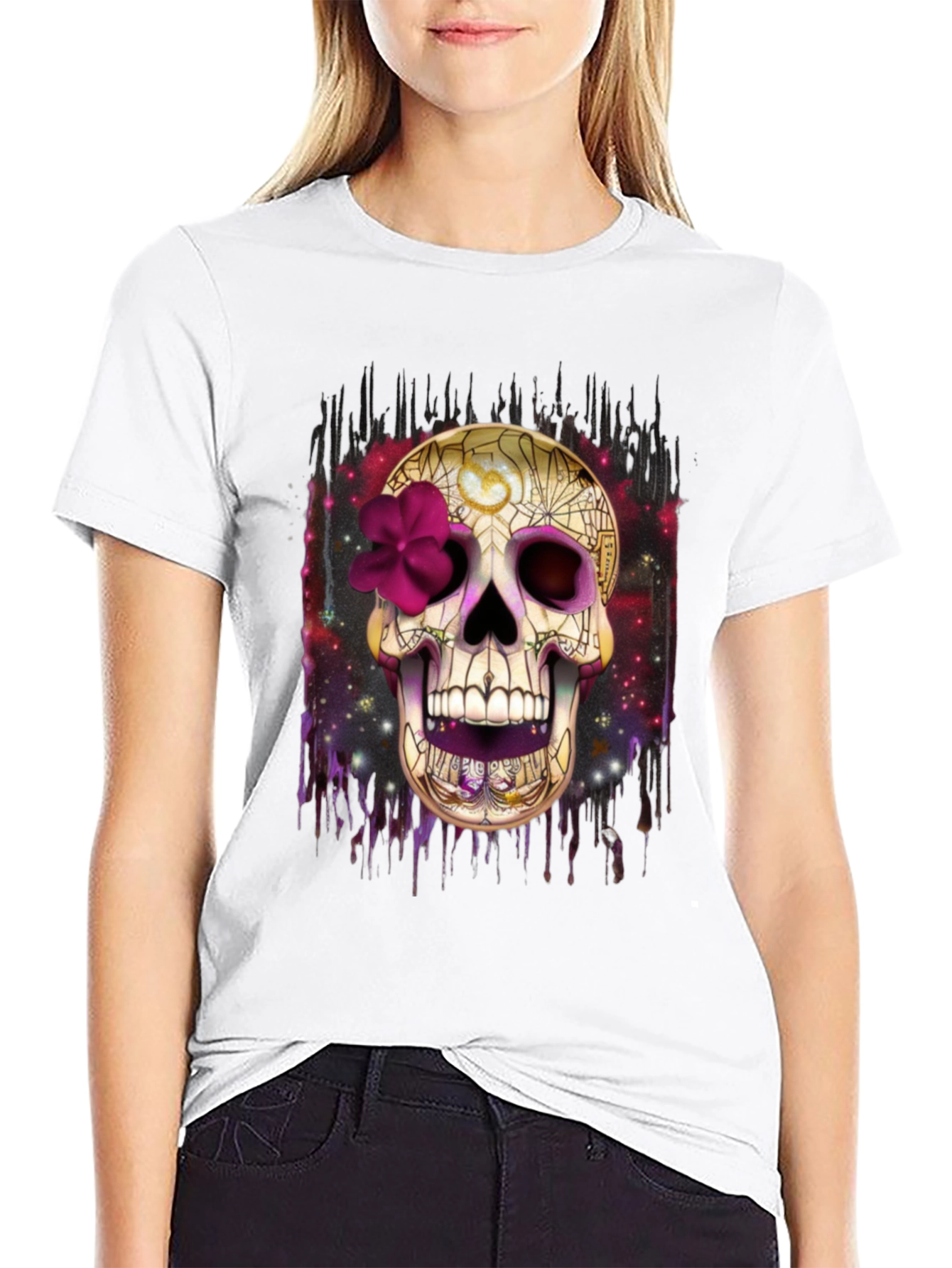 Black Skull Graphic Tee - Dia de los Muertos Style view 9