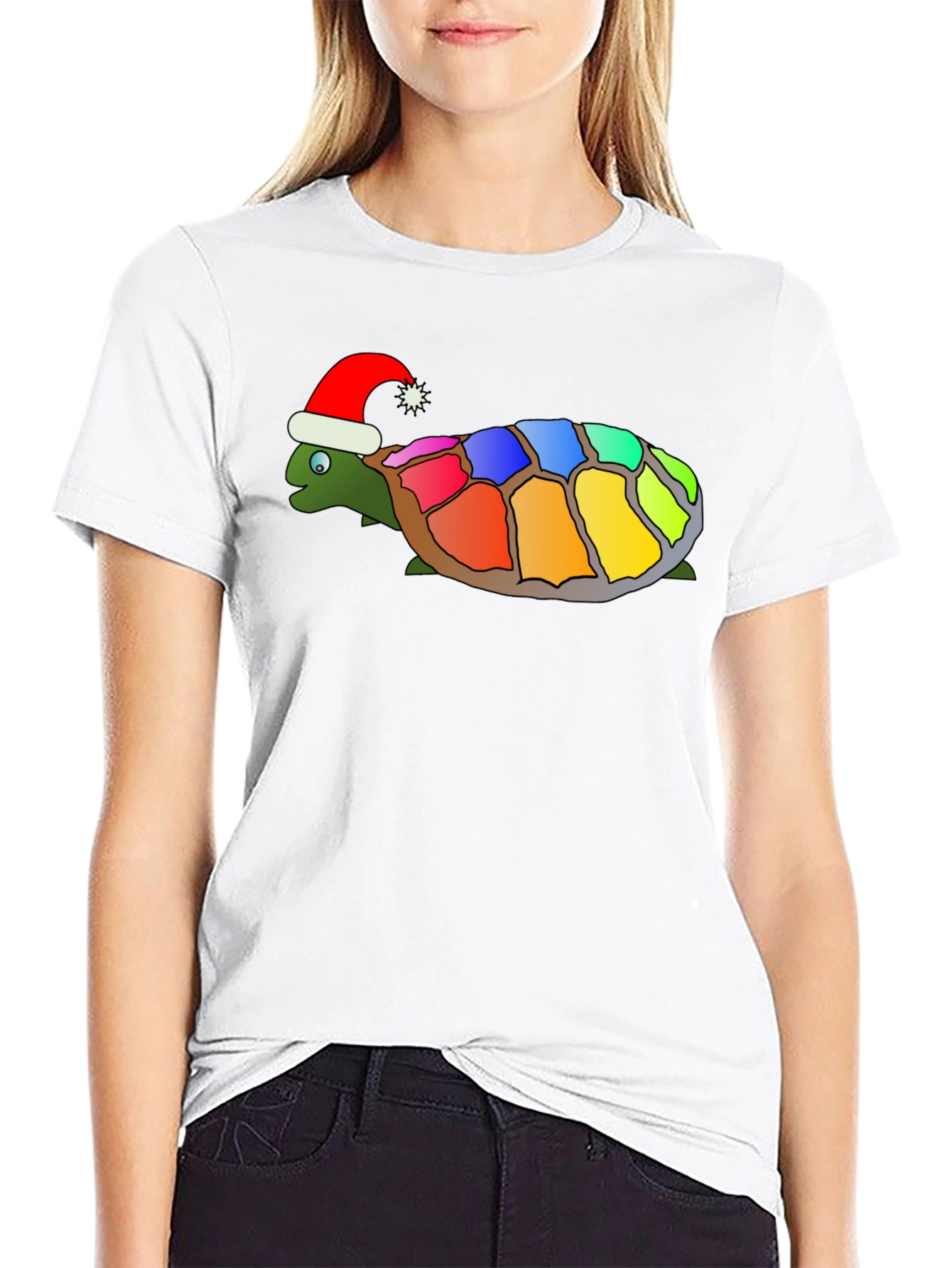 Black Festive Rainbow Turtle Graphic Tee view 9