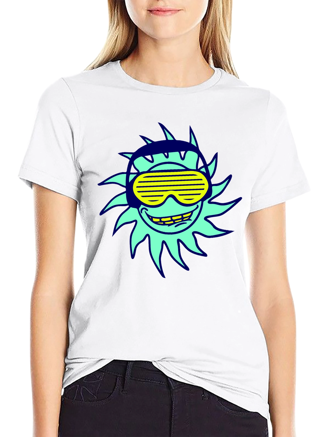 Black Cool Sun Graphic Tee - Black Cotton T-Shirt view 9