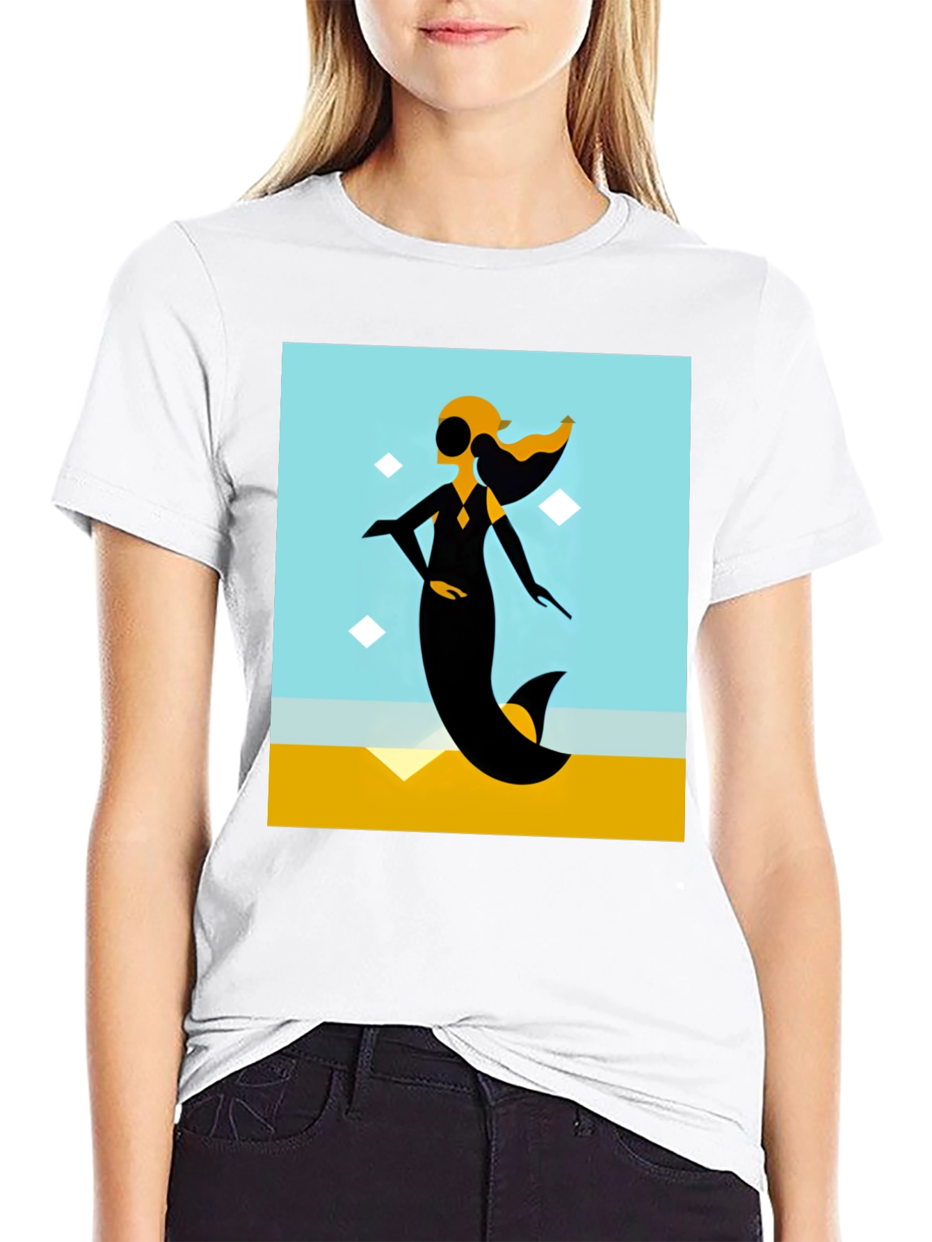 Black Abstract Mermaid Graphic Tee view 9