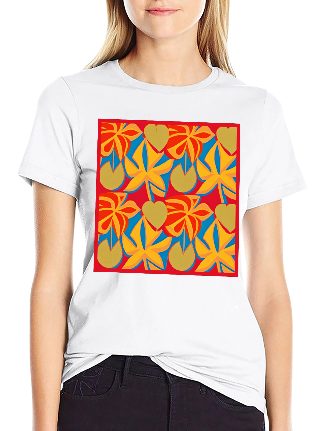 Black Abstract Floral Pattern T-Shirt - Modern Art Tee view 9