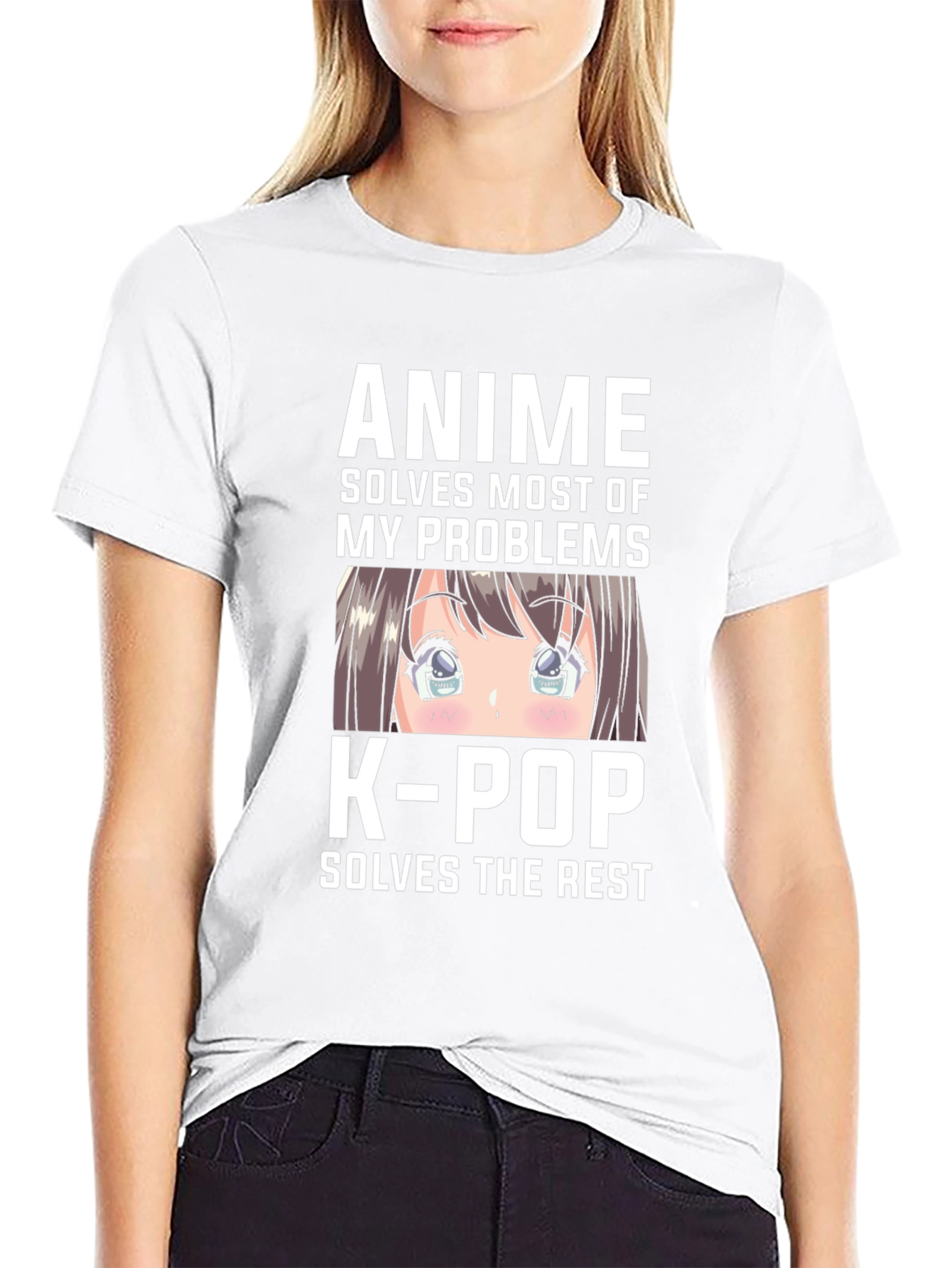 Black Anime & K-Pop Solves My Problems Tee view 9