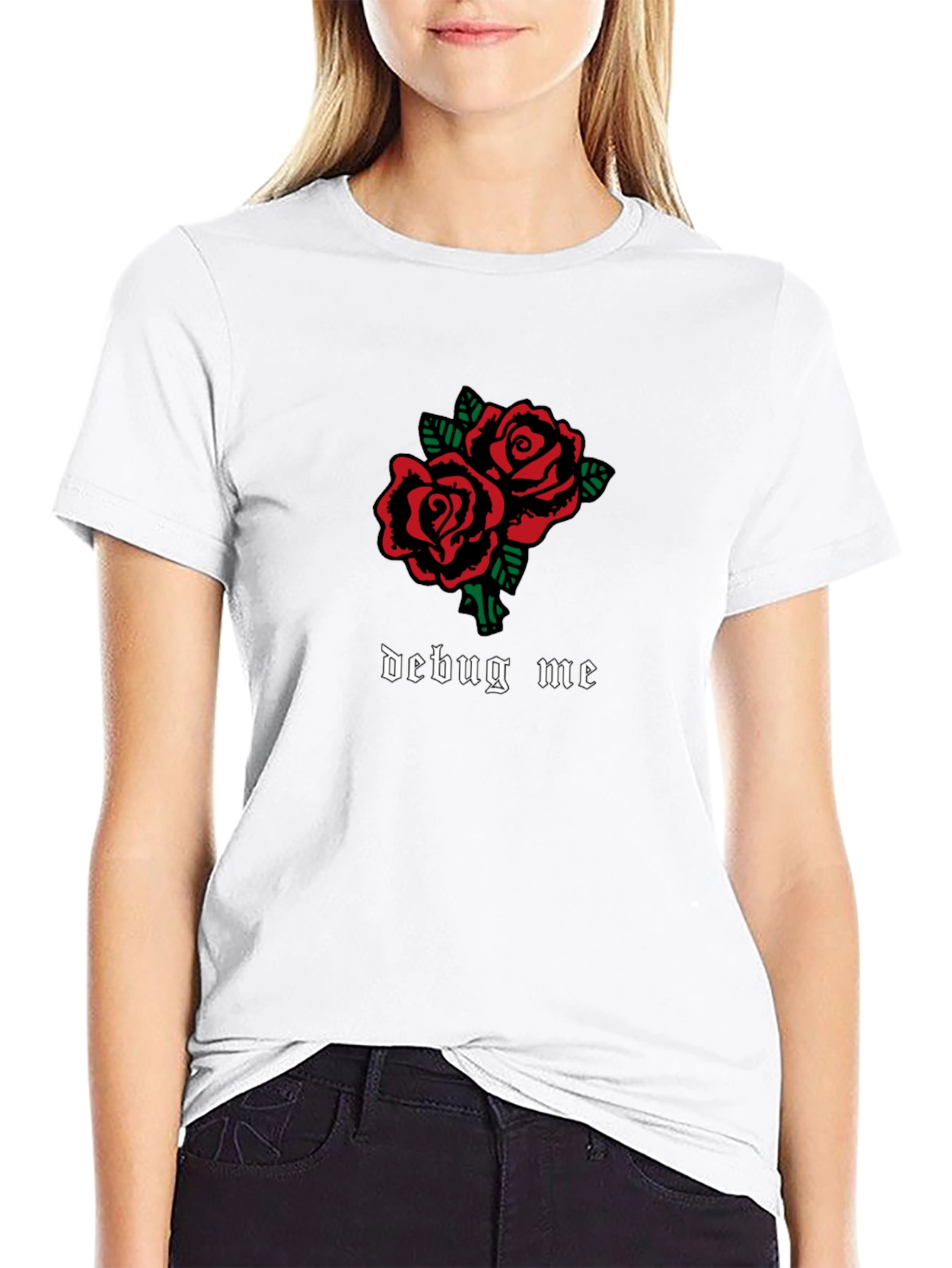 Black Debug Me Rose Graphic Tee - Black Cotton Shirt view 9