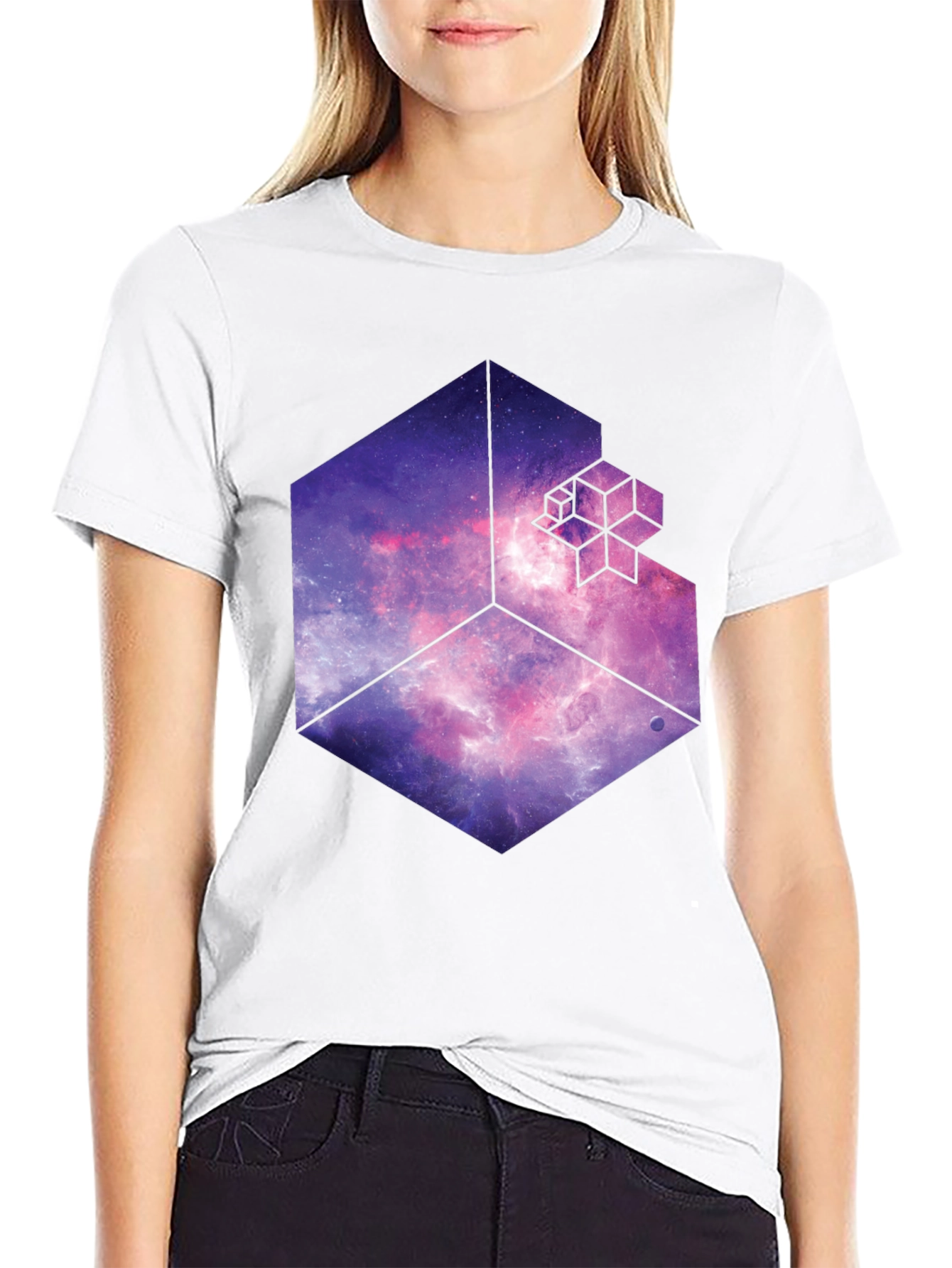 Black Cosmic Cube Black T-Shirt - Galaxy Fractal Design view 9