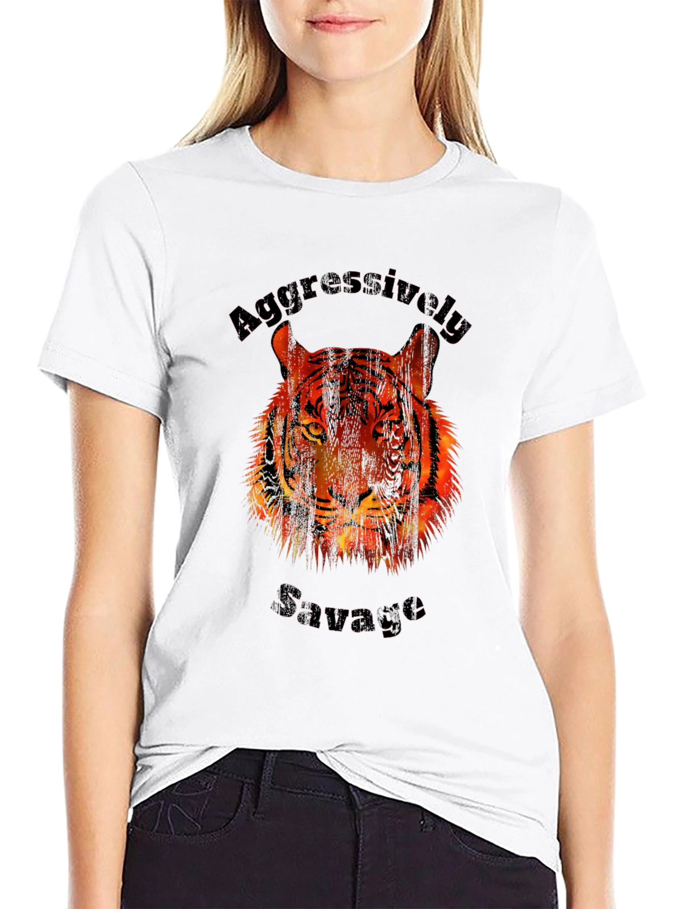 Black Aggressively Savage Tiger Graphic Print T-Shirt view 9