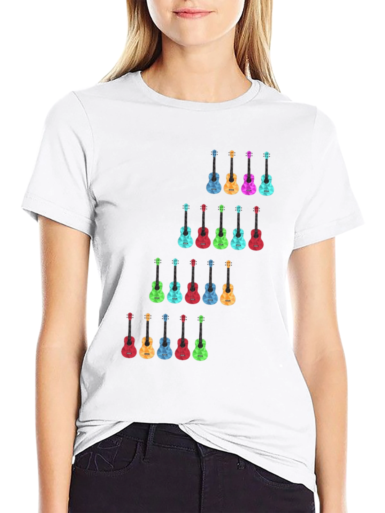 Black Colorful Guitar Pattern Black T-Shirt view 9