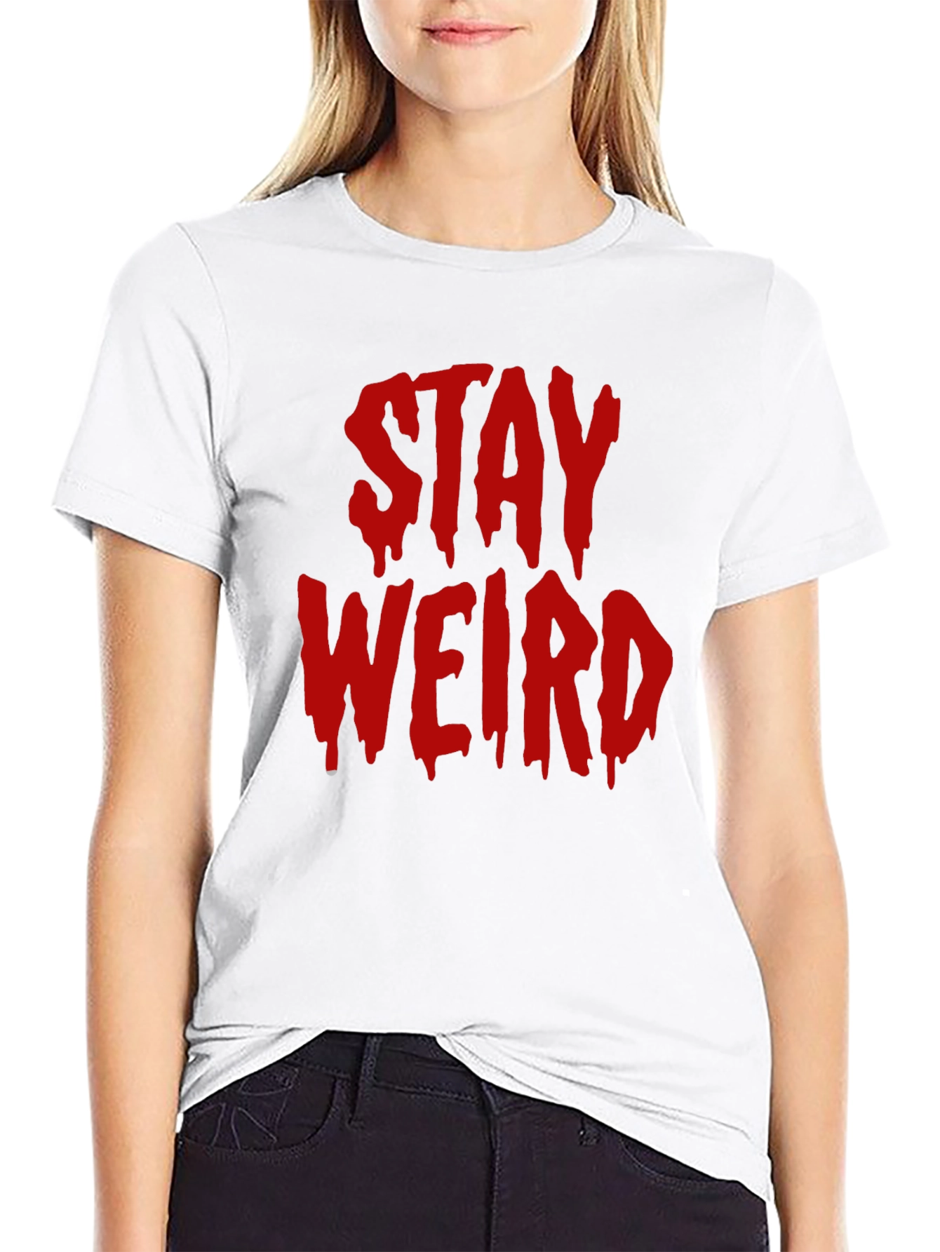 Black Stay Weird Graphic Tee - Black Cotton Blend view 9