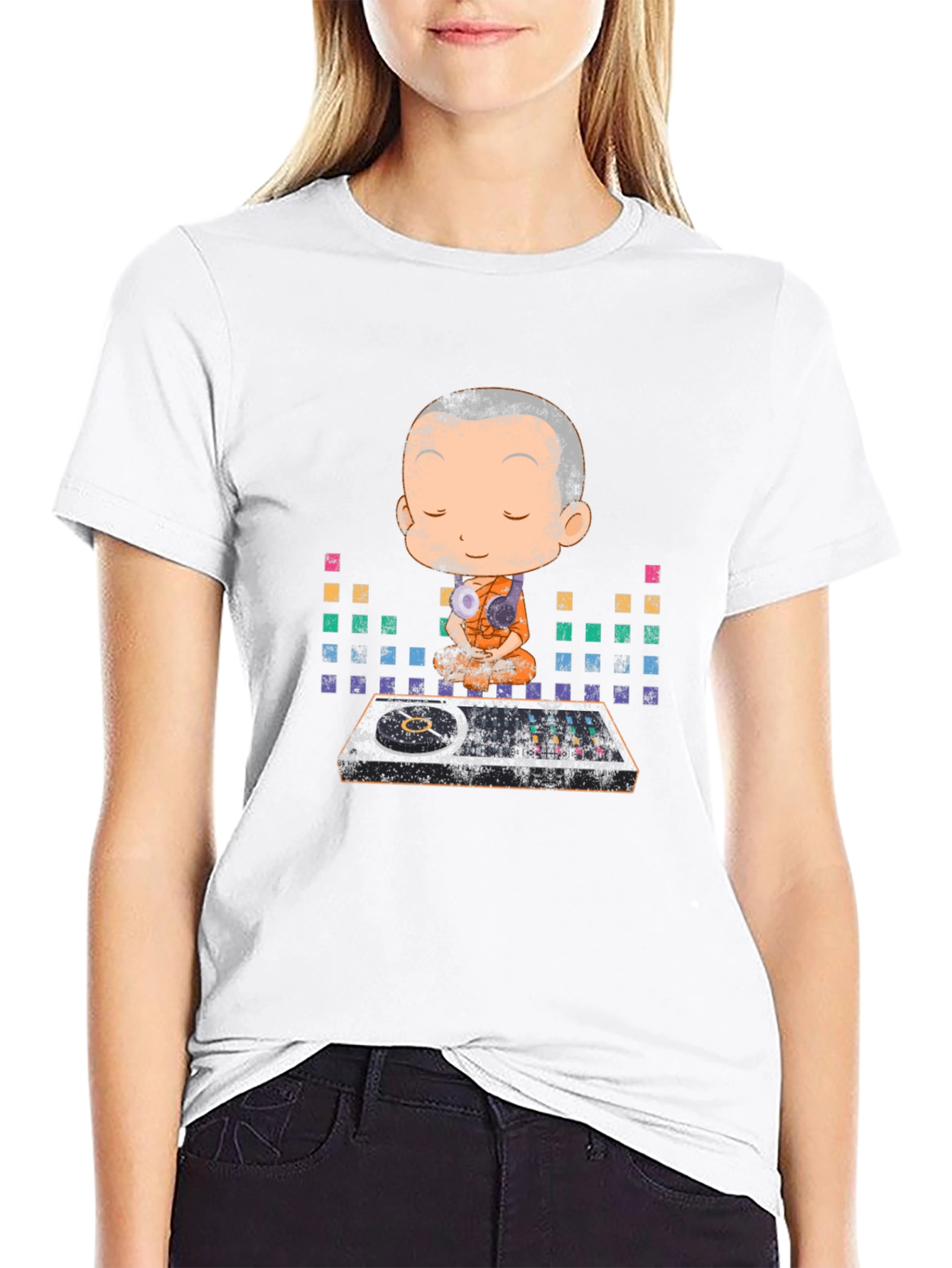 Black Zen DJ Monk Graphic T-Shirt - Meditation & Music view 9