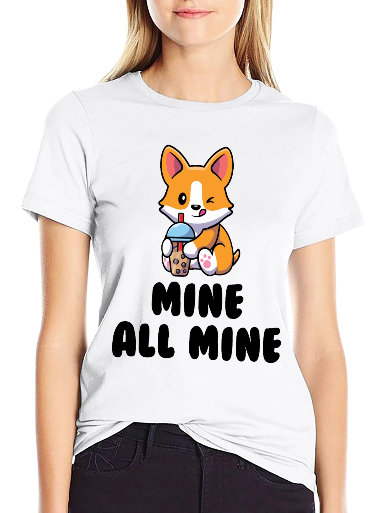 Black Cute Corgi Boba Tea T-Shirt - Mine All Mine view 9