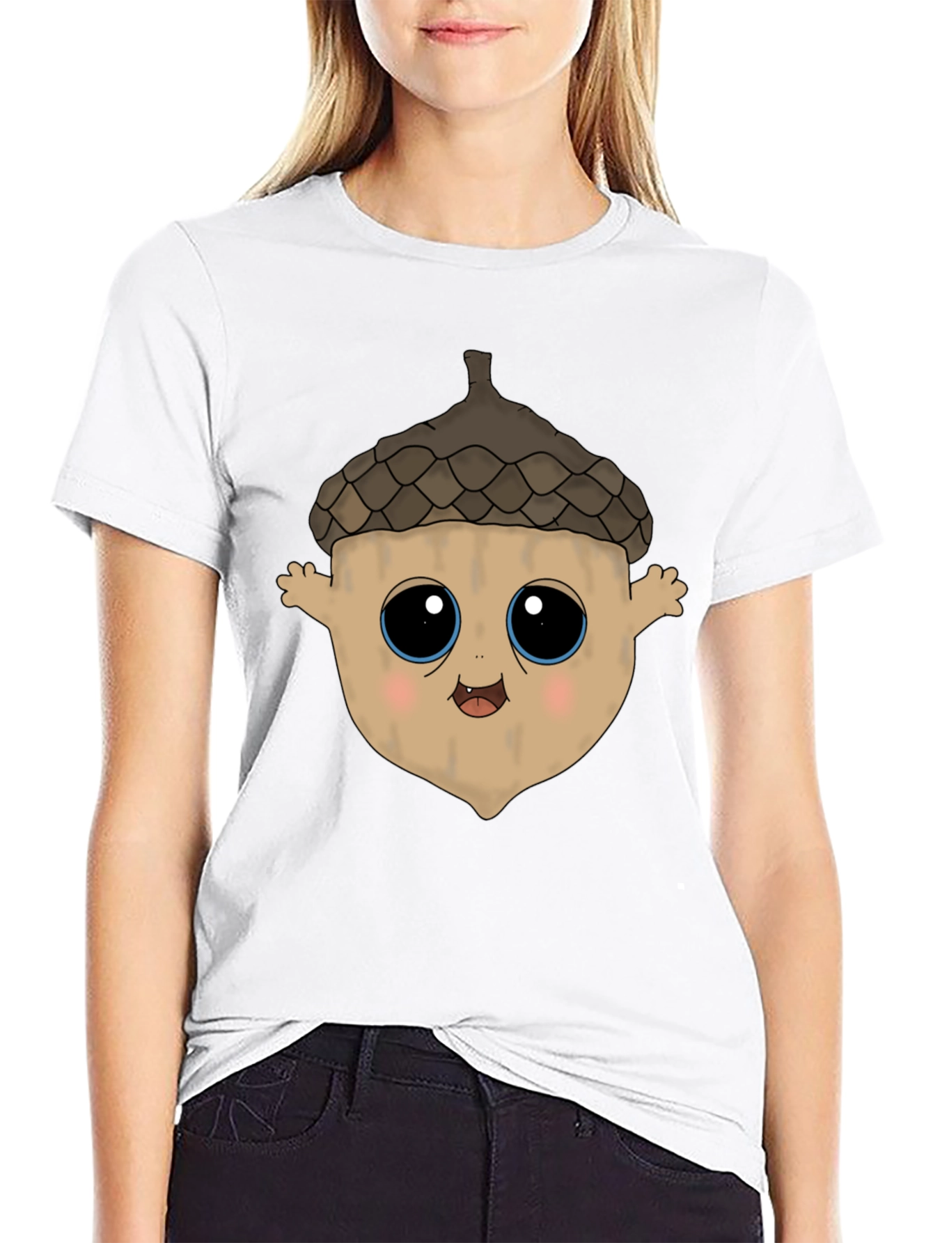 Black Cute Acorn Cartoon Graphic T-Shirt view 9