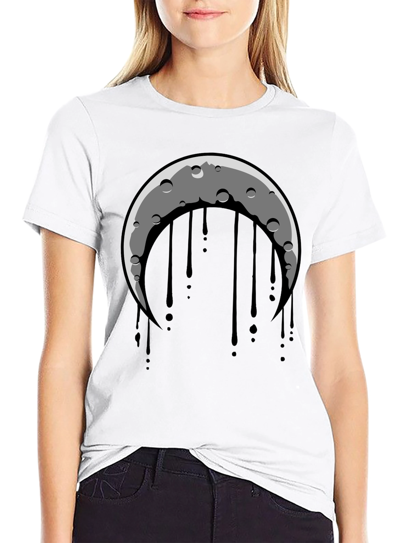 Black Crescent Moon Dripping Graphic Tee - Black view 9