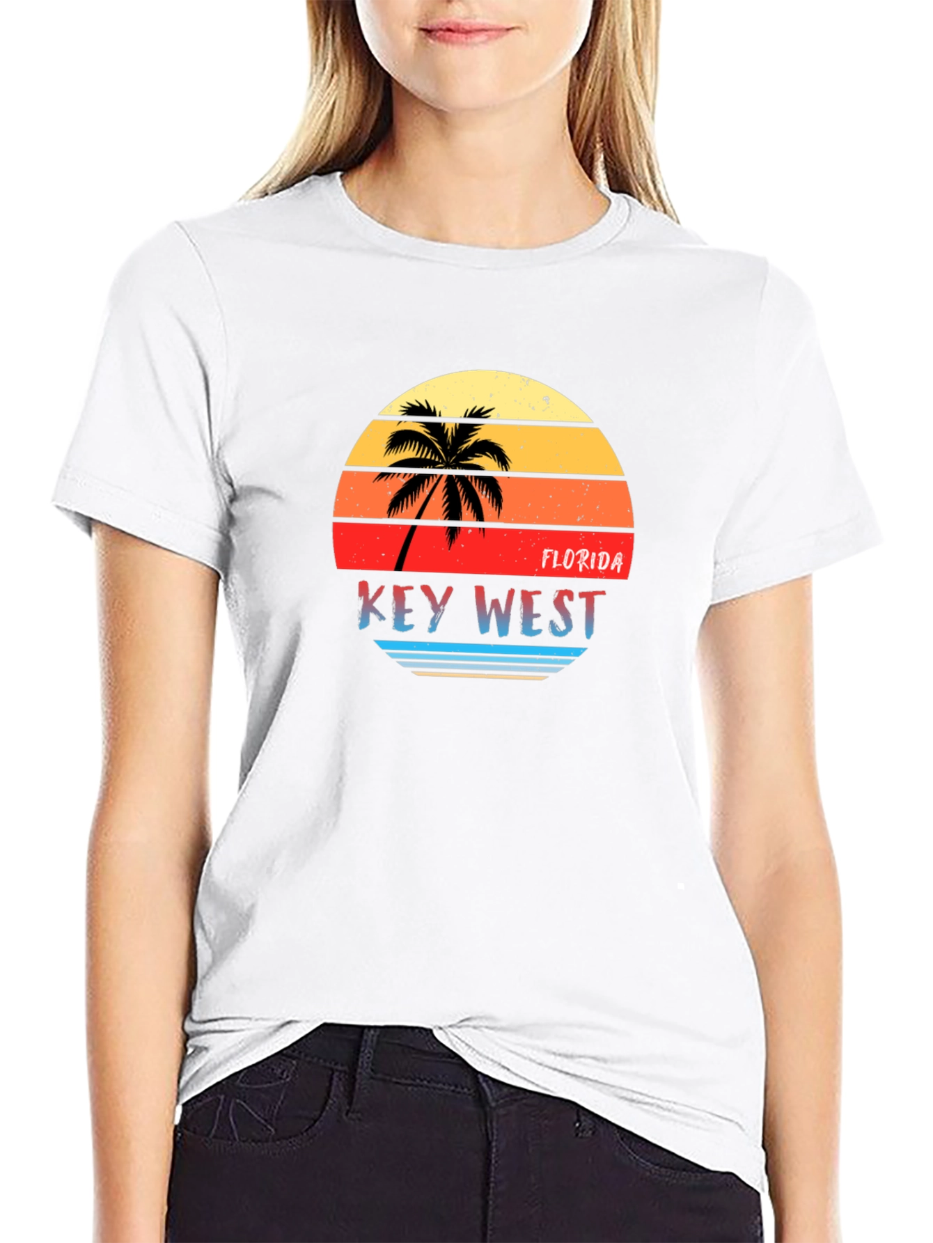 Black Key West Florida Retro Sunset Graphic T-Shirt view 9