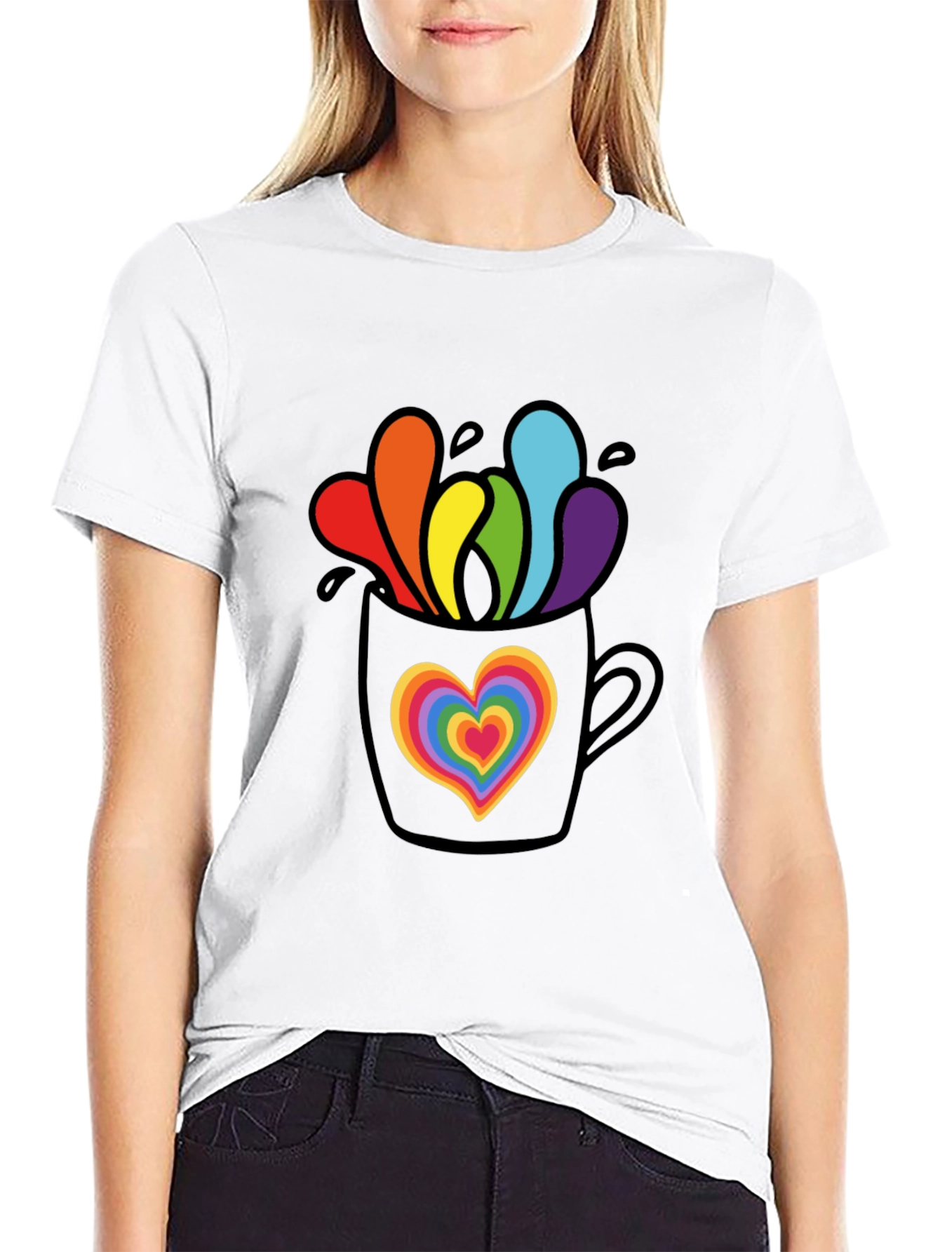 Black Rainbow Heart Mug Graphic Tee view 9