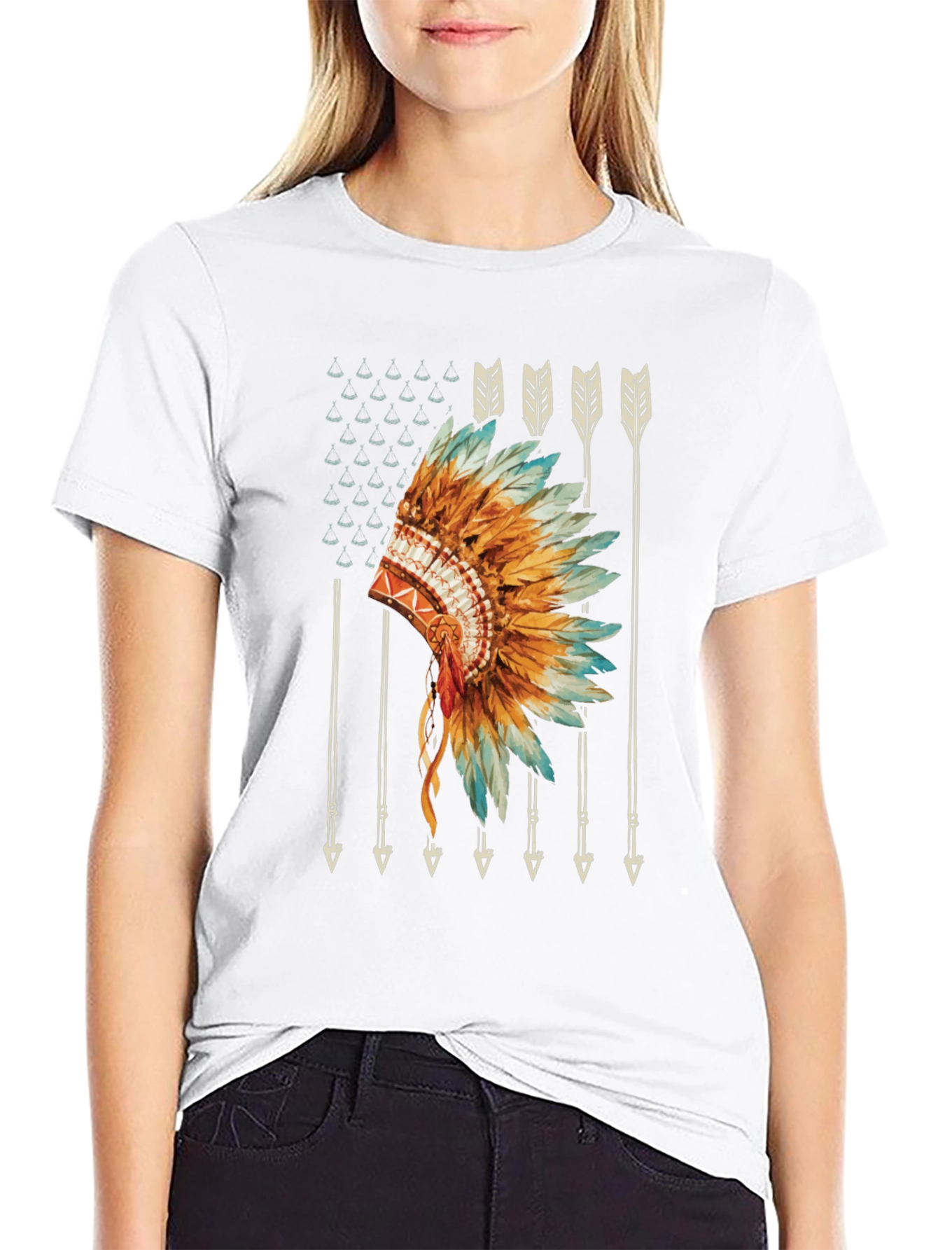 Black Native American Headdress Graphic Tee view 9