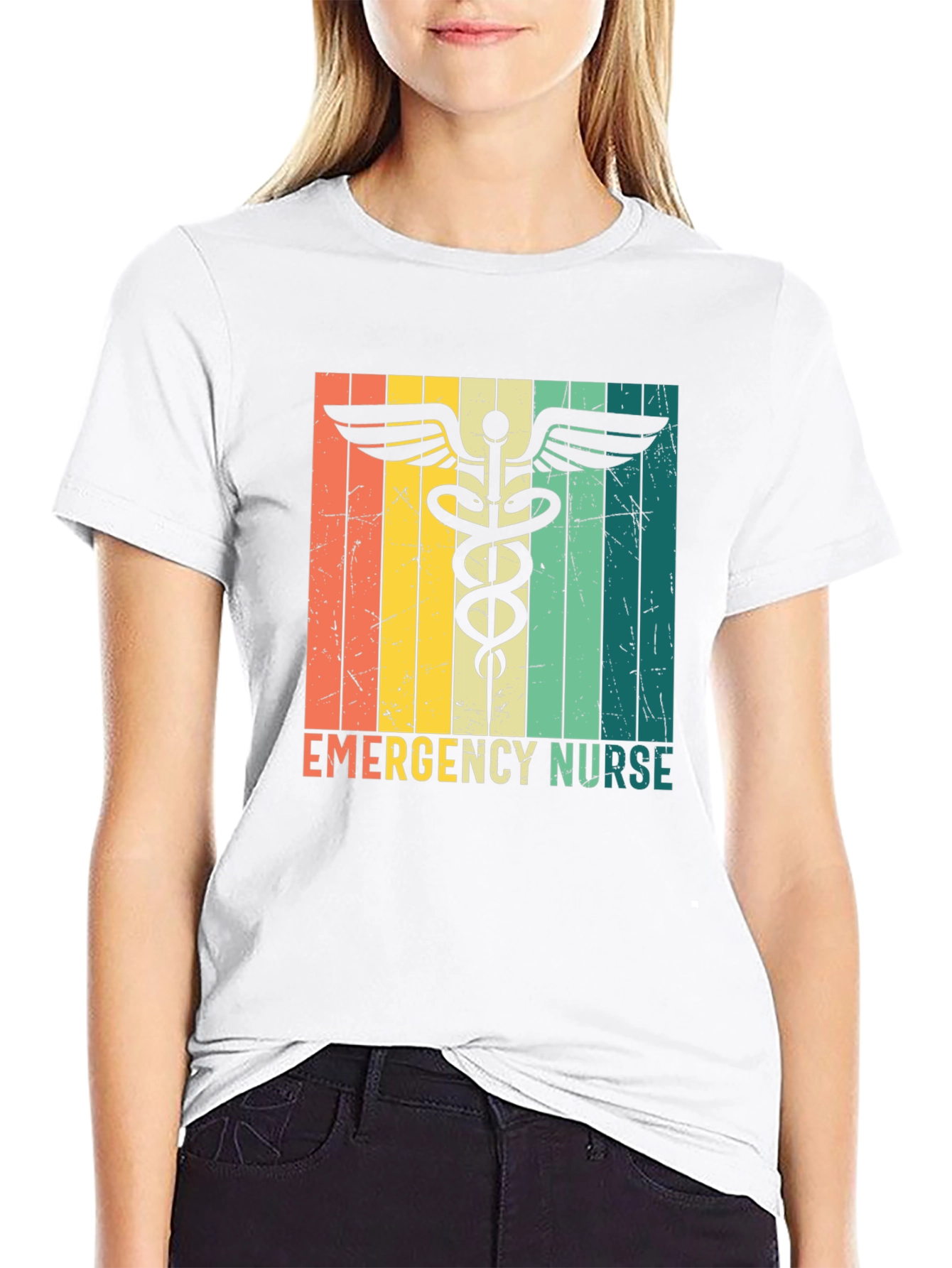 Black Emergency Nurse Retro T-Shirt view 9