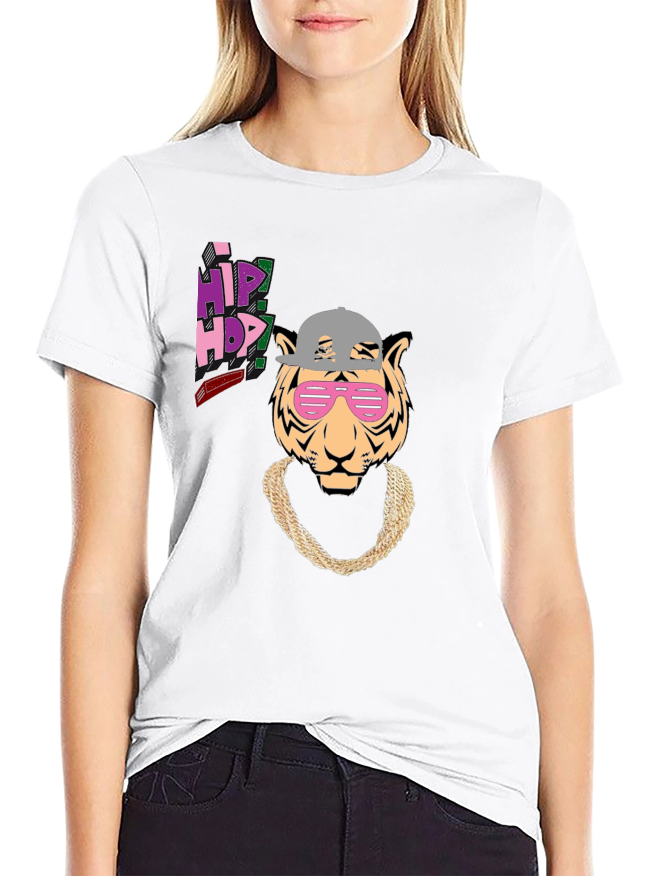 Black Hip Hop Tiger Graphic Tee - Black Cotton T-Shirt view 9