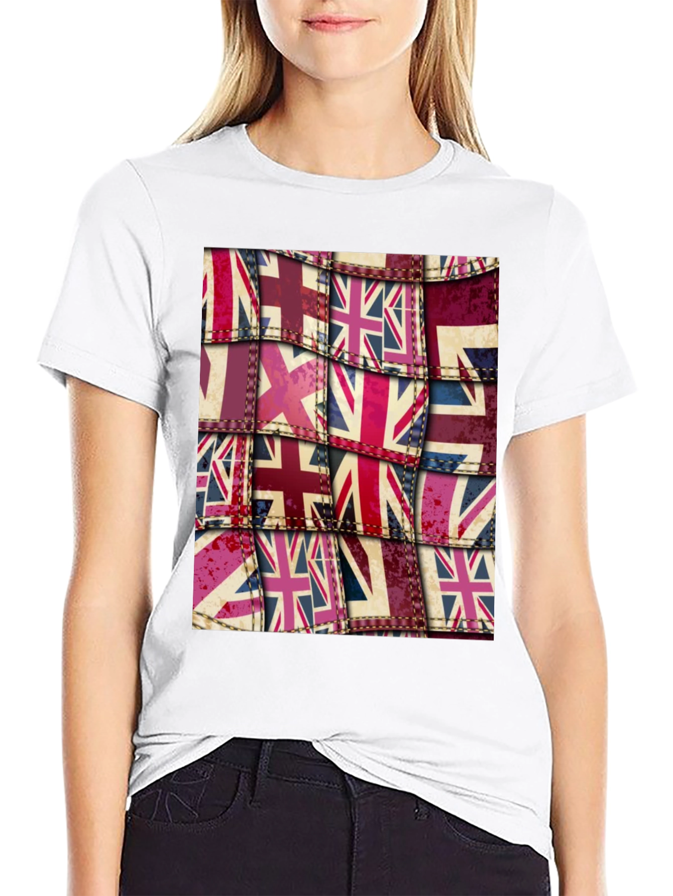 Black Union Jack Flag Patchwork Graphic Tee view 9