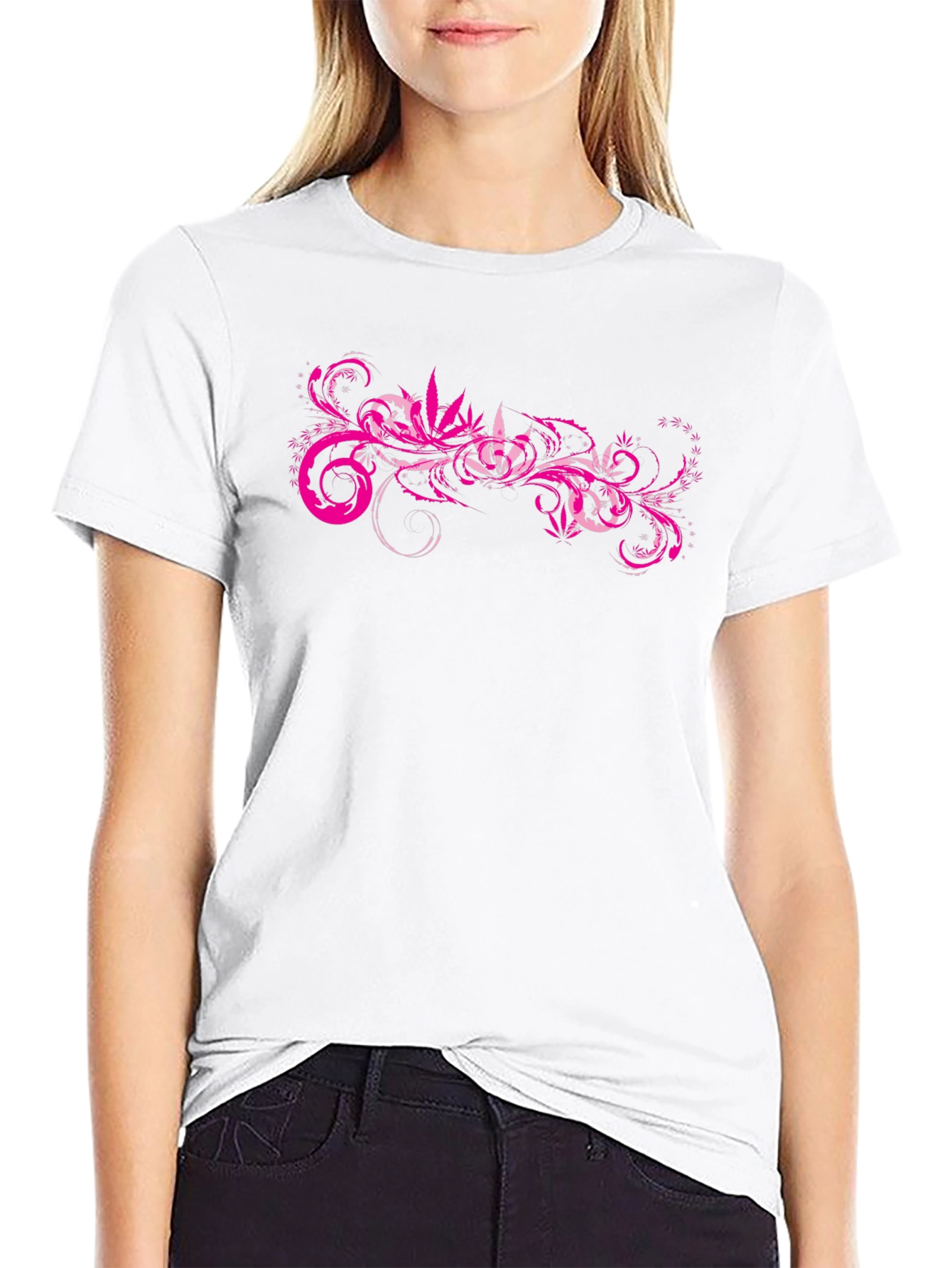 Black Pink Cannabis Swirl Graphic T-Shirt view 9