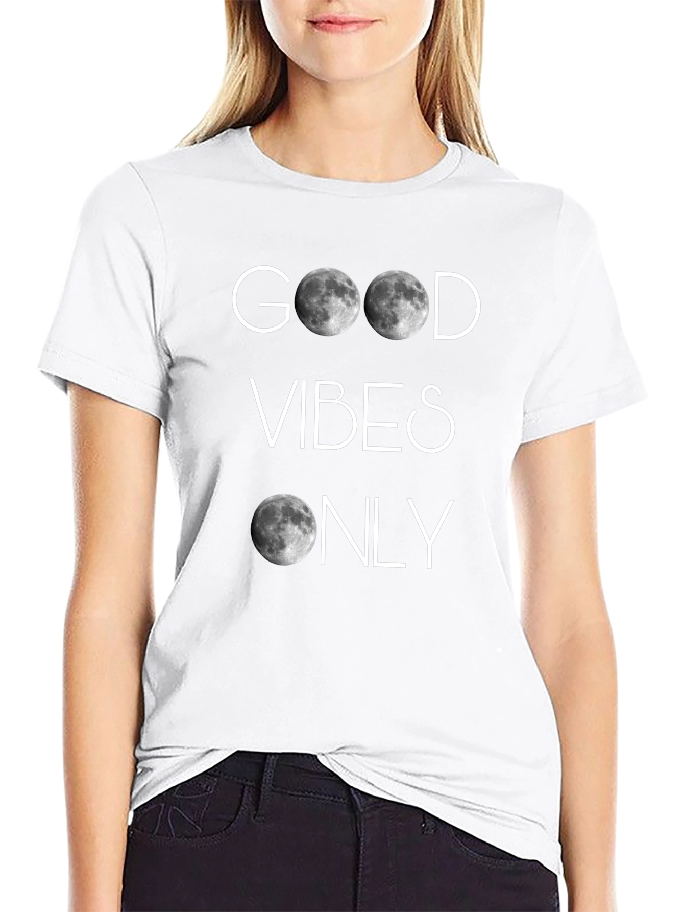 Black Good Vibes Only Moon T-Shirt view 9