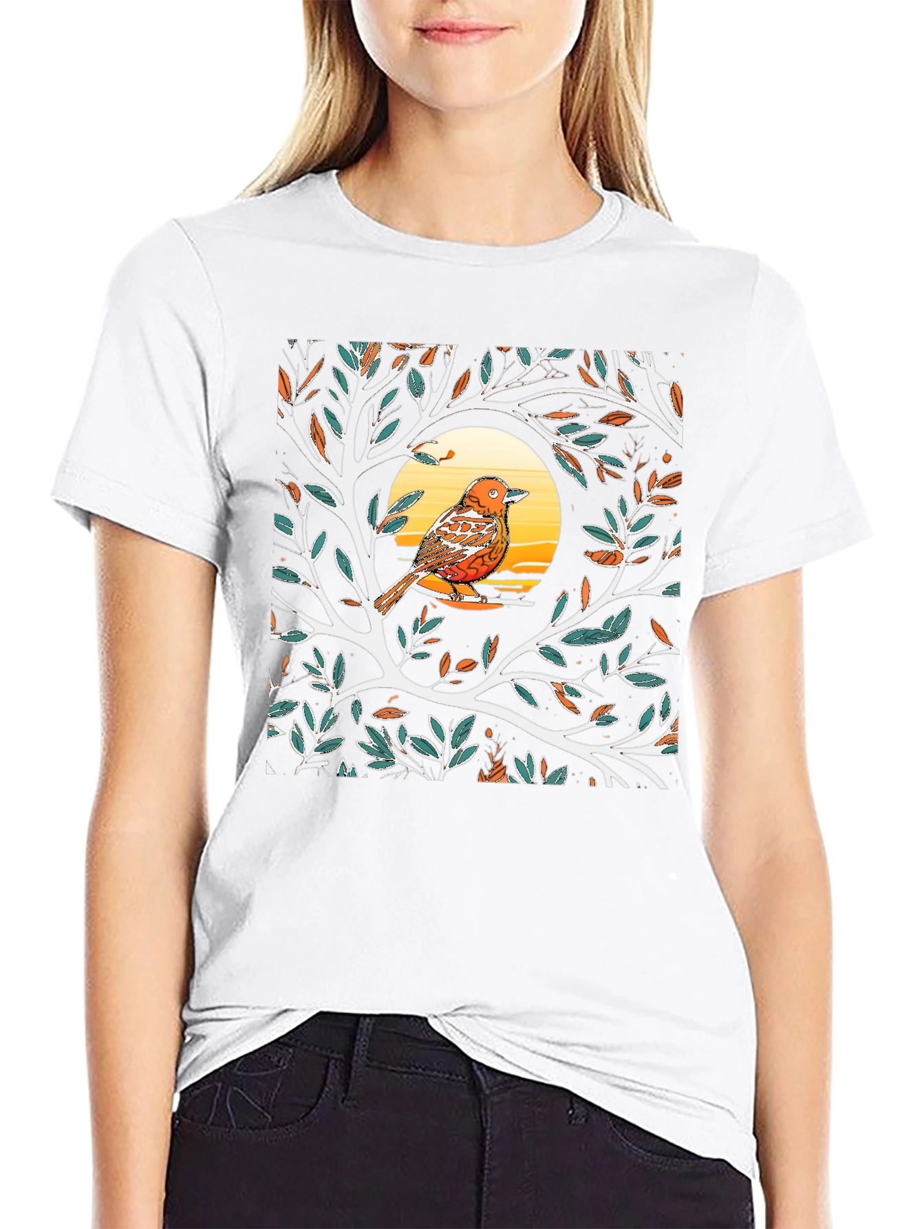 Black Bird on Branch Graphic Tee - Black Casual T-Shirt view 9