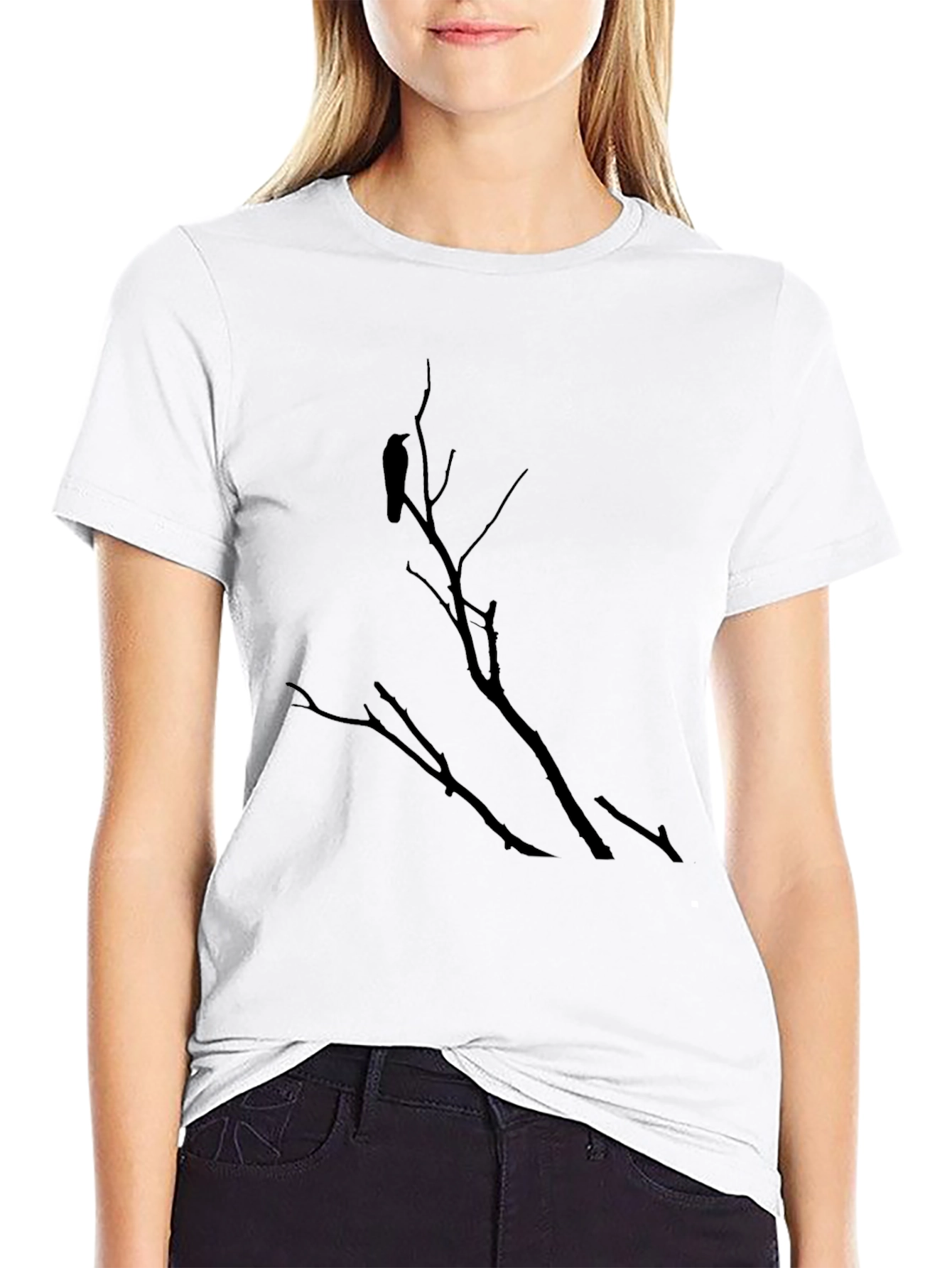 Black Raven on Branch Black Graphic Tee view 9