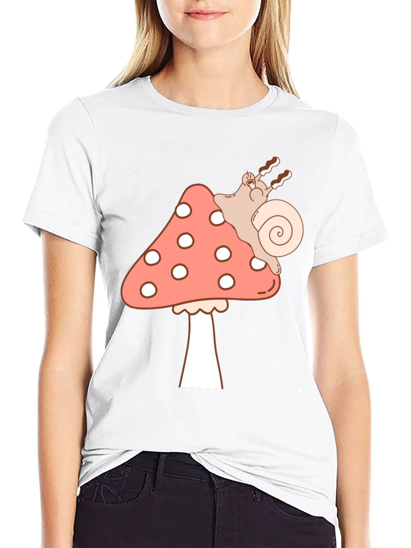 Black Mushroom Snail Graphic Tee - Black Cotton T-Shirt view 9