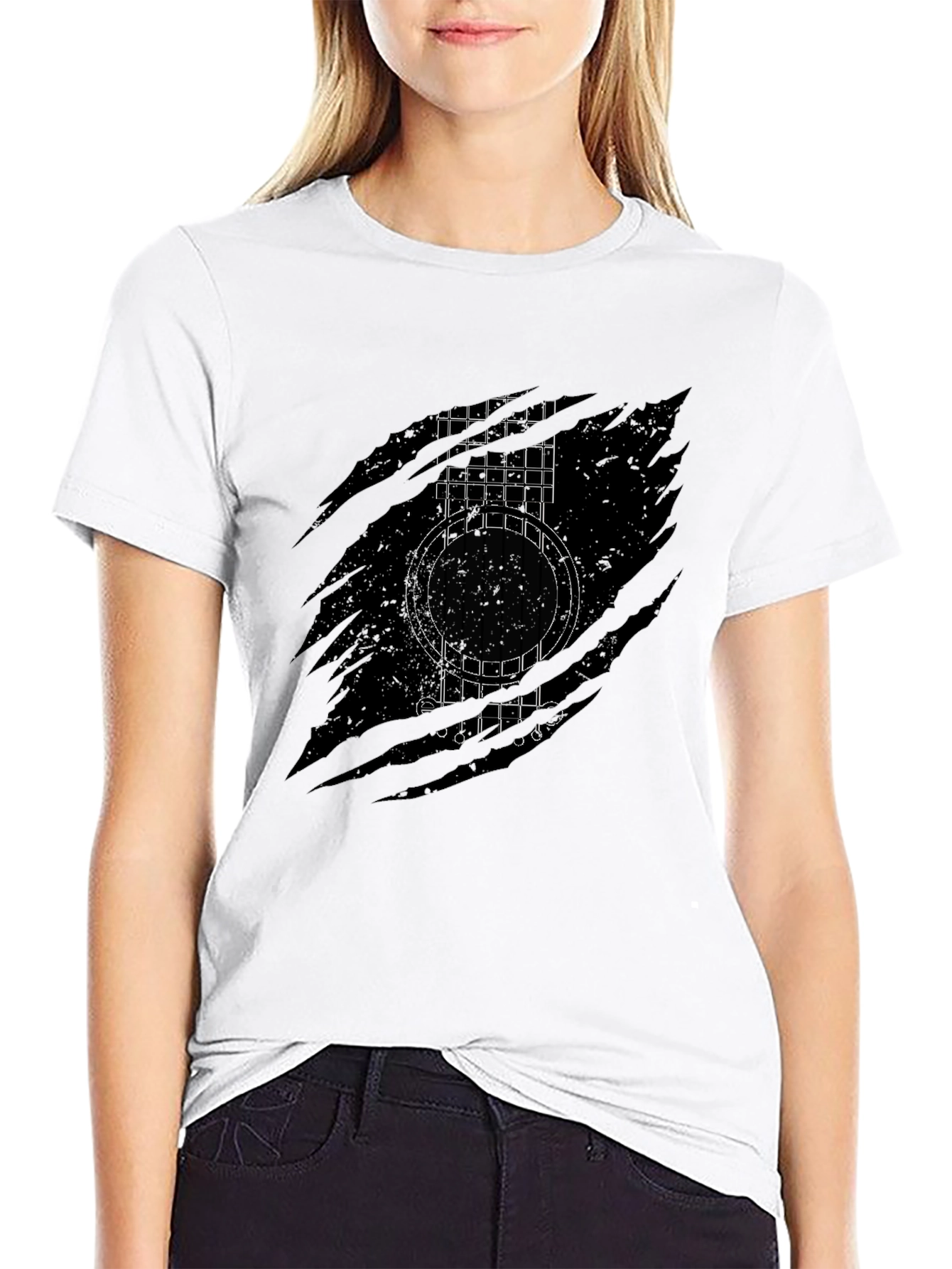 Black Guitar Graphic Black T-Shirt view 9