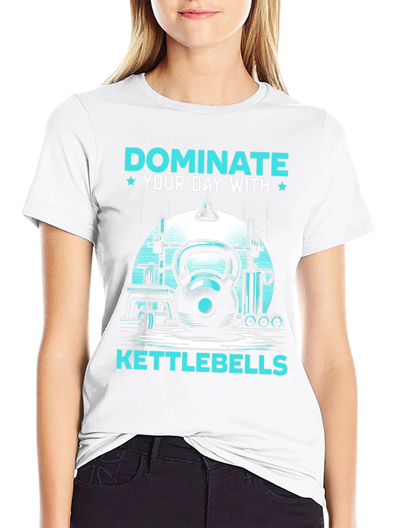 Black Dominate Your Day With Kettlebells T-Shirt view 9