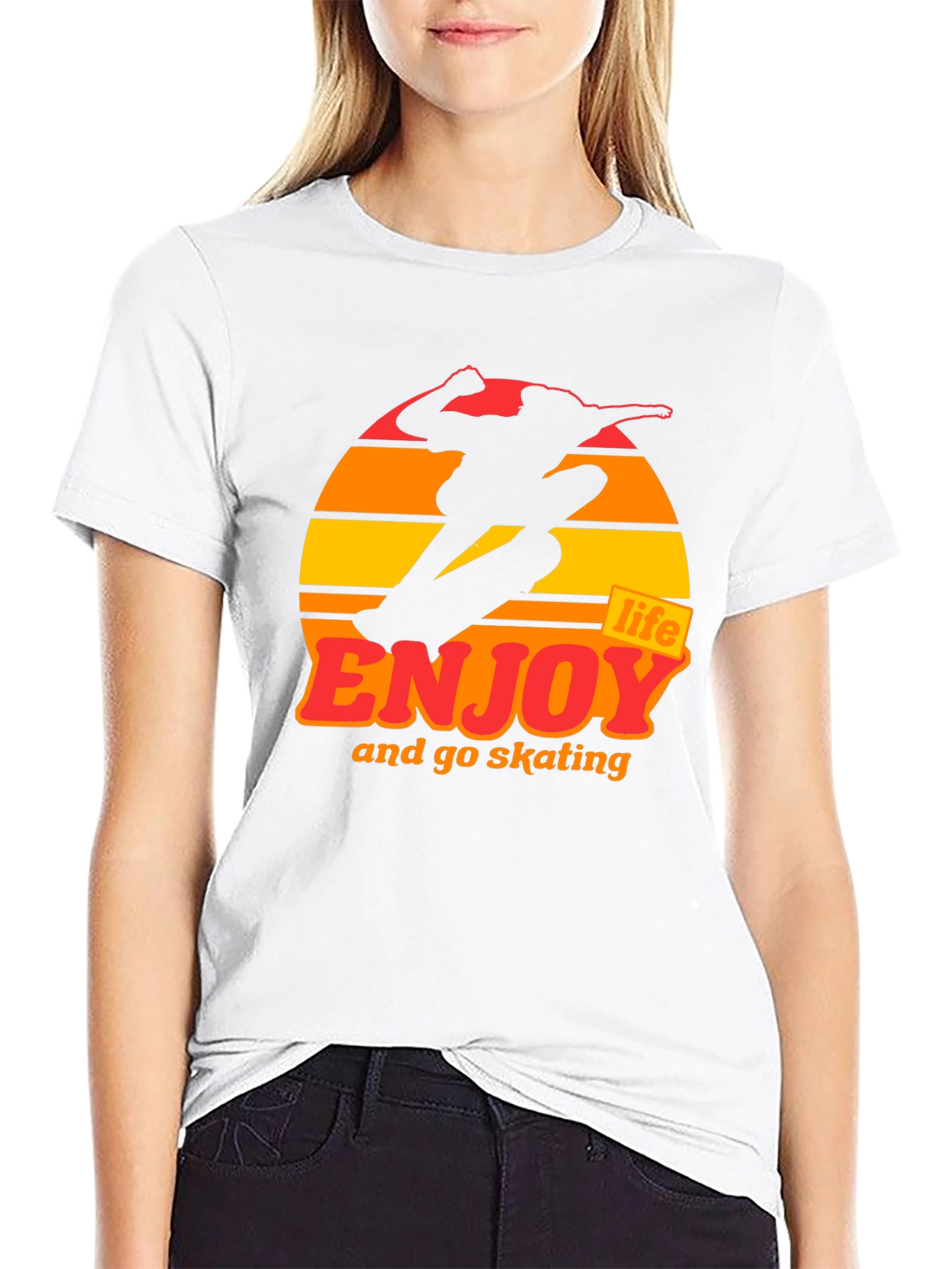 Black Enjoy Life Skateboarding T-Shirt - Retro Sunset Design view 9