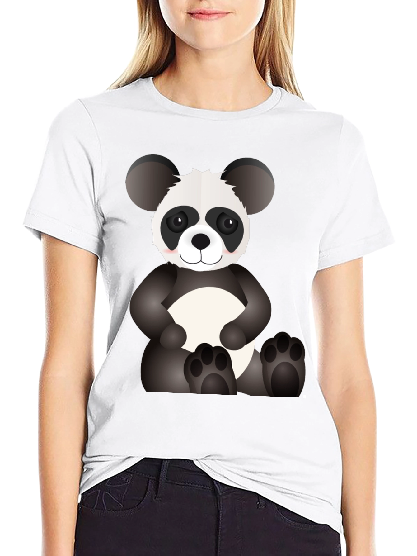 Black Cute Panda Bear Graphic T-Shirt view 9